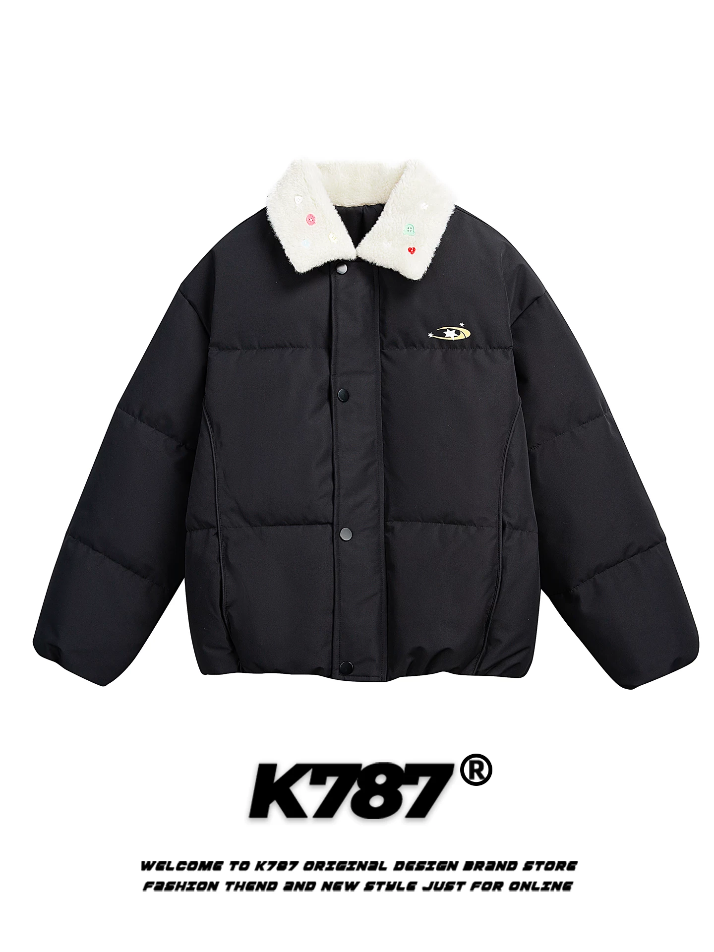 Áo khoác cotton dáng rộng phong cách đường phố Mỹ K787, nhiều màu sắc, có khuy cài trên cổ áo, dành cho nam và nữ, kiểu dáng thời trang, ấm áp và dày dặn, màu hồng.