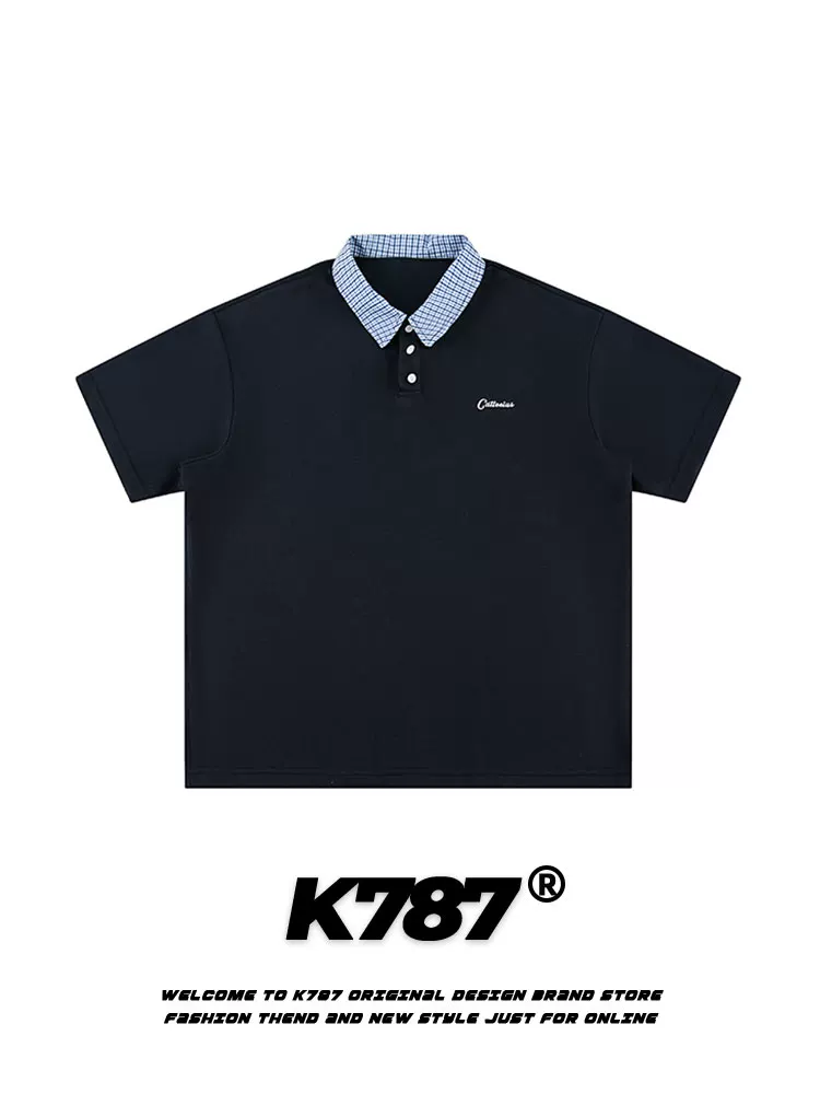 Áo sơ mi POLO nửa tay màu trơn kiểu Mỹ cổ điển K787 dành cho nam và nữ, áo thun ngắn tay đa năng phong cách đại học có cổ áo cặp đôi