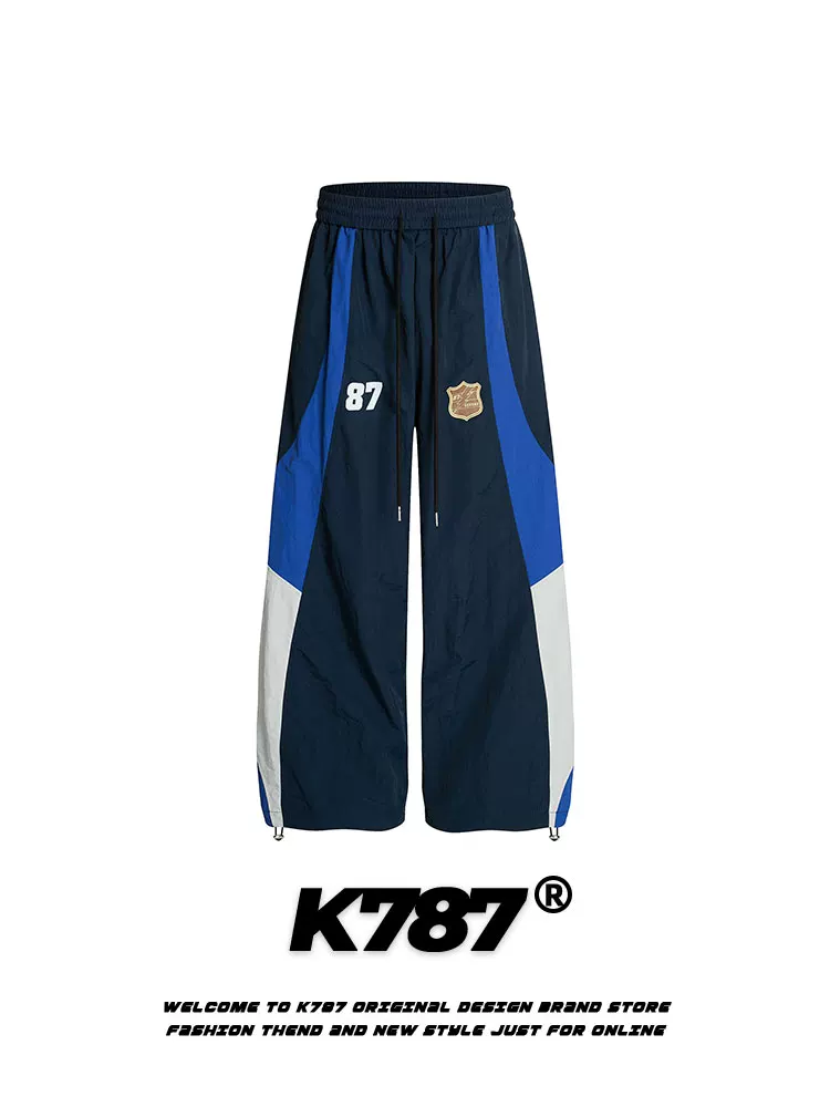 K787 Quần thường ngày phối màu theo phong cách retro của Mỹ dành cho nam và nữ, quần thể thao khiêu vũ đường phố lưng cao dáng rộng đa năng quần ống rộng ống thẳng