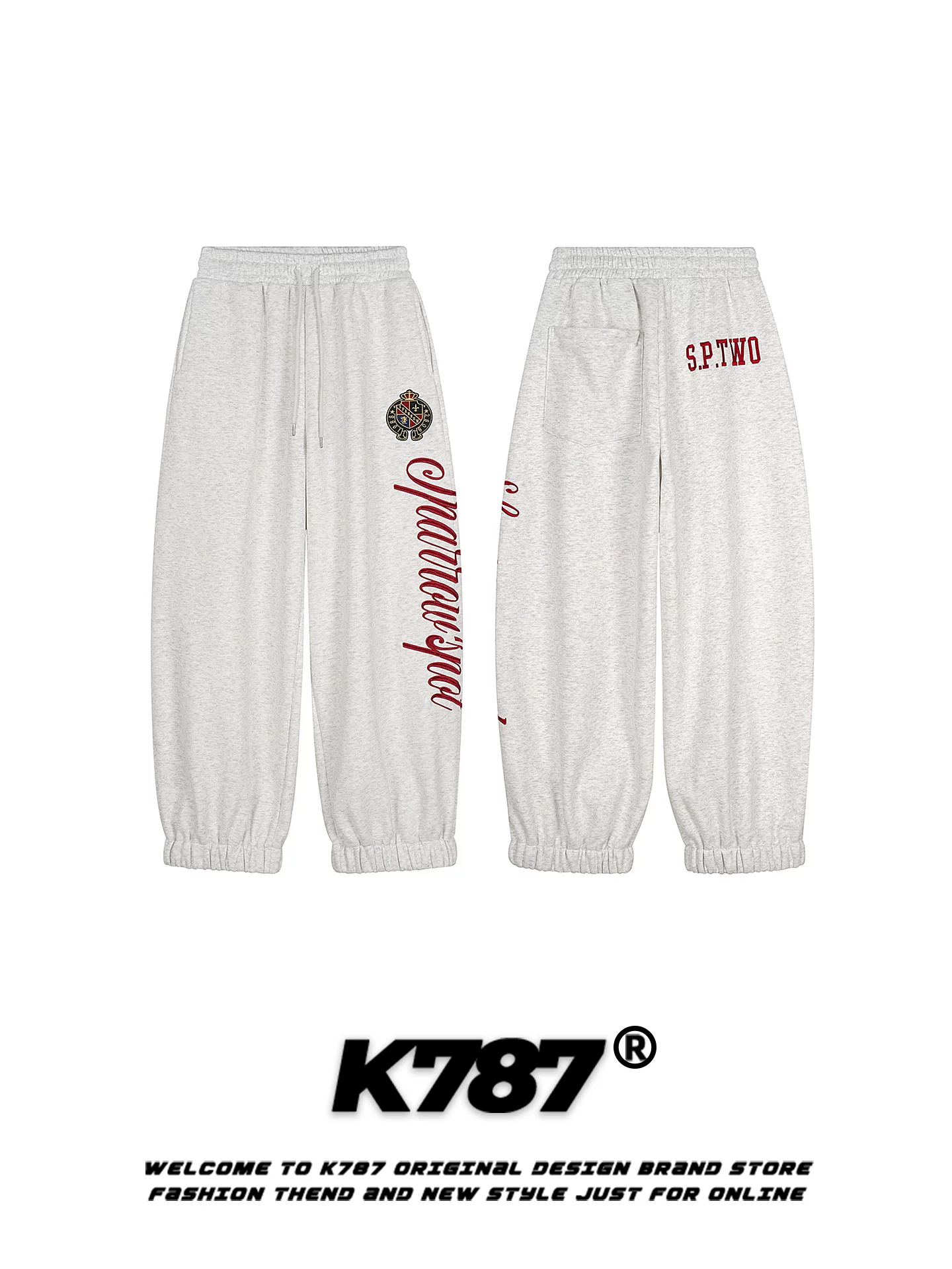 Quần jogger thể thao rộng ống, kiểu dáng unisex, chất liệu thun kiểu Mỹ K787, có thêu chữ bên hông.
