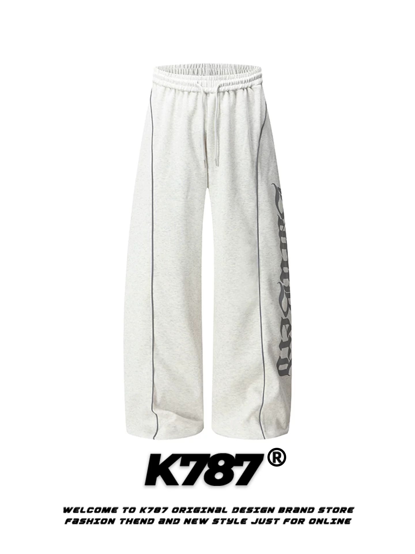 Quần thể thao unisex K787 phong cách đường phố Mỹ, in chữ, cạp cao, kiểu dáng jazz hip-hop, dây rút, ống thẳng
