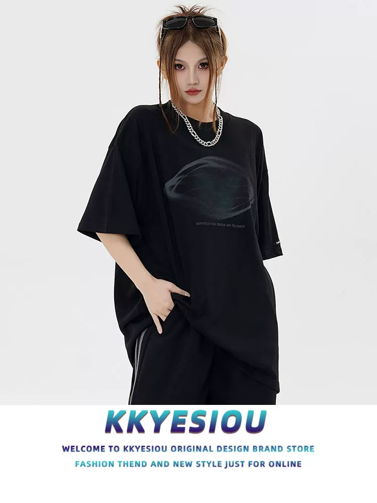 Áo thun ngắn tay thương hiệu KKyesiou theo phong cách retro Mỹ dành cho nam và nữ, áo kiểu dáng rộng rãi, đa năng dành cho cặp đôi