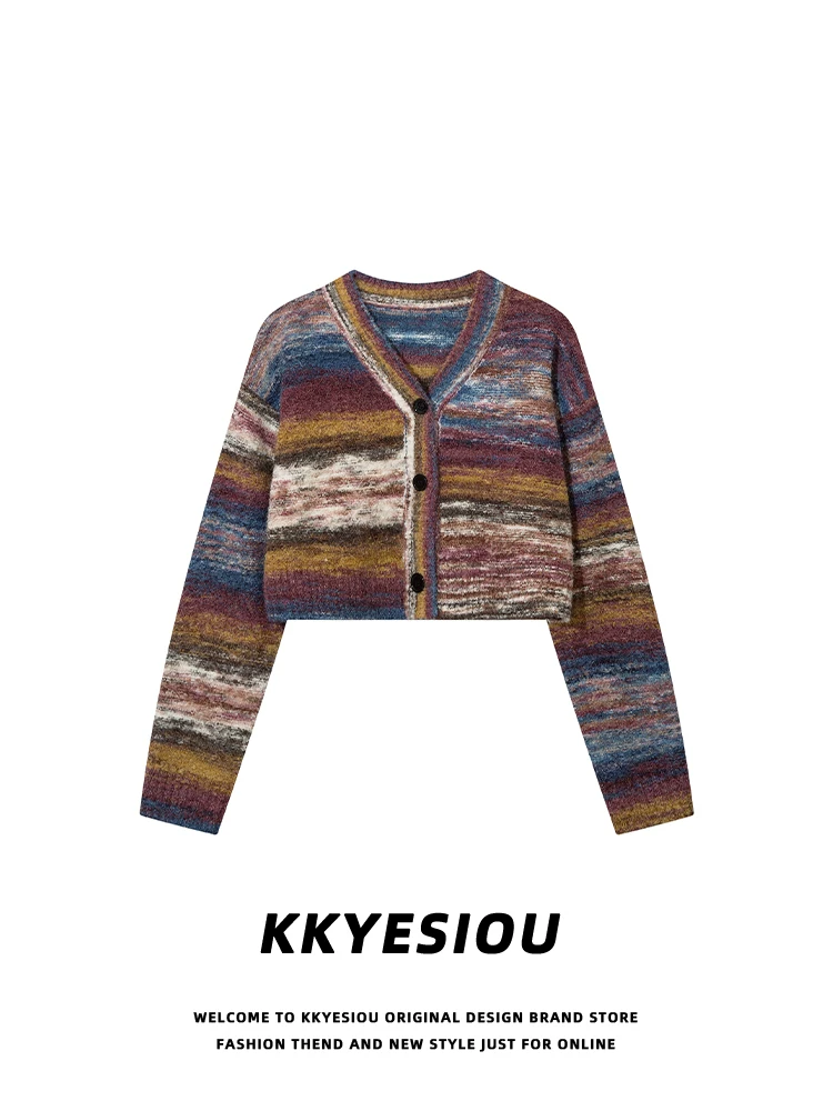 Áo cardigan dệt kim cổ chữ V phong cách retro dân tộc Mỹ KKyesiou dành cho nam và nữ, áo khoác cặp đôi cổ điển