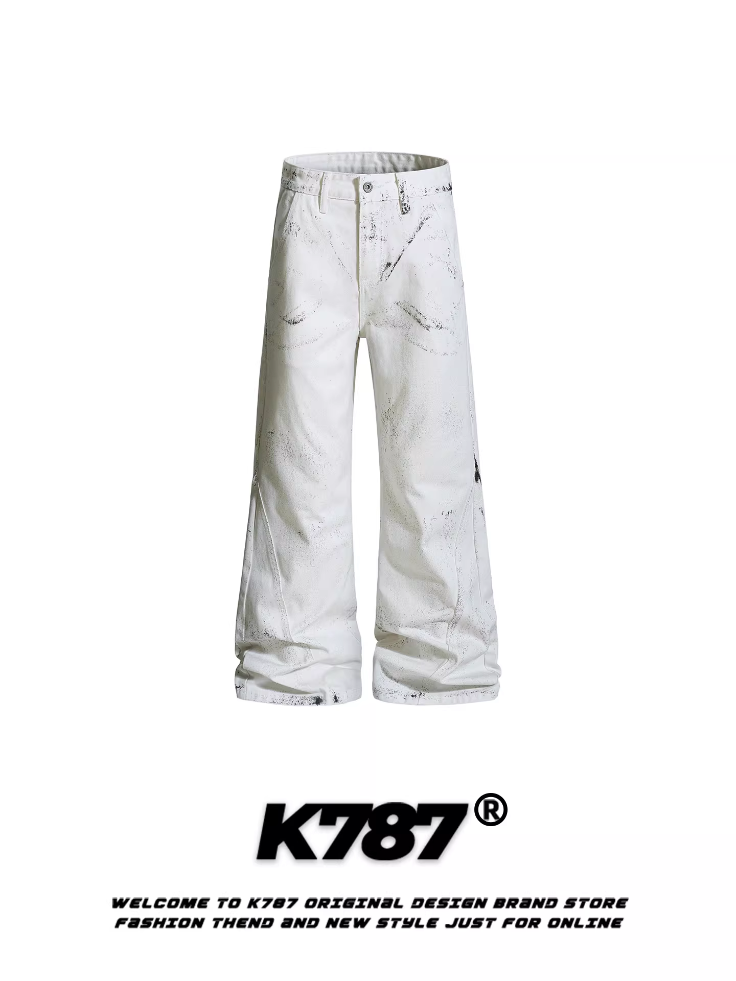 Quần âu kiểu Mỹ K787, thiết kế retro, nhuộm màu cũ kỹ, phong cách casual dành cho nam và nữ, dáng rộng, thời thượng, cạp cao, ống thẳng, tôn dáng, dài chấm đất, ống rộng.