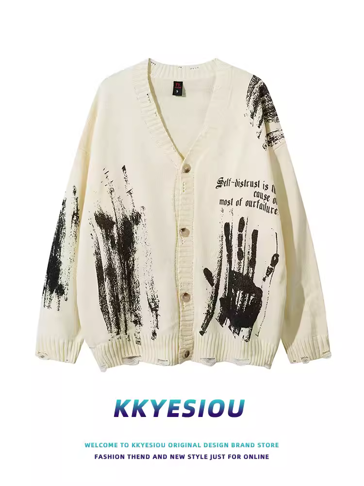 Áo khoác len dệt kim họa tiết graffiti phong cách retro Mỹ, unisex, vintage, cặp đôi, kiểu dáng thời thượng.