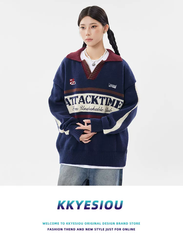 Áo polo thể thao tay raglan kiểu dáng thời trang của thương hiệu KKyesiou kiểu Mỹ, có cổ bẻ, áo len unisex, áo nỉ đa năng dành cho sinh viên.
