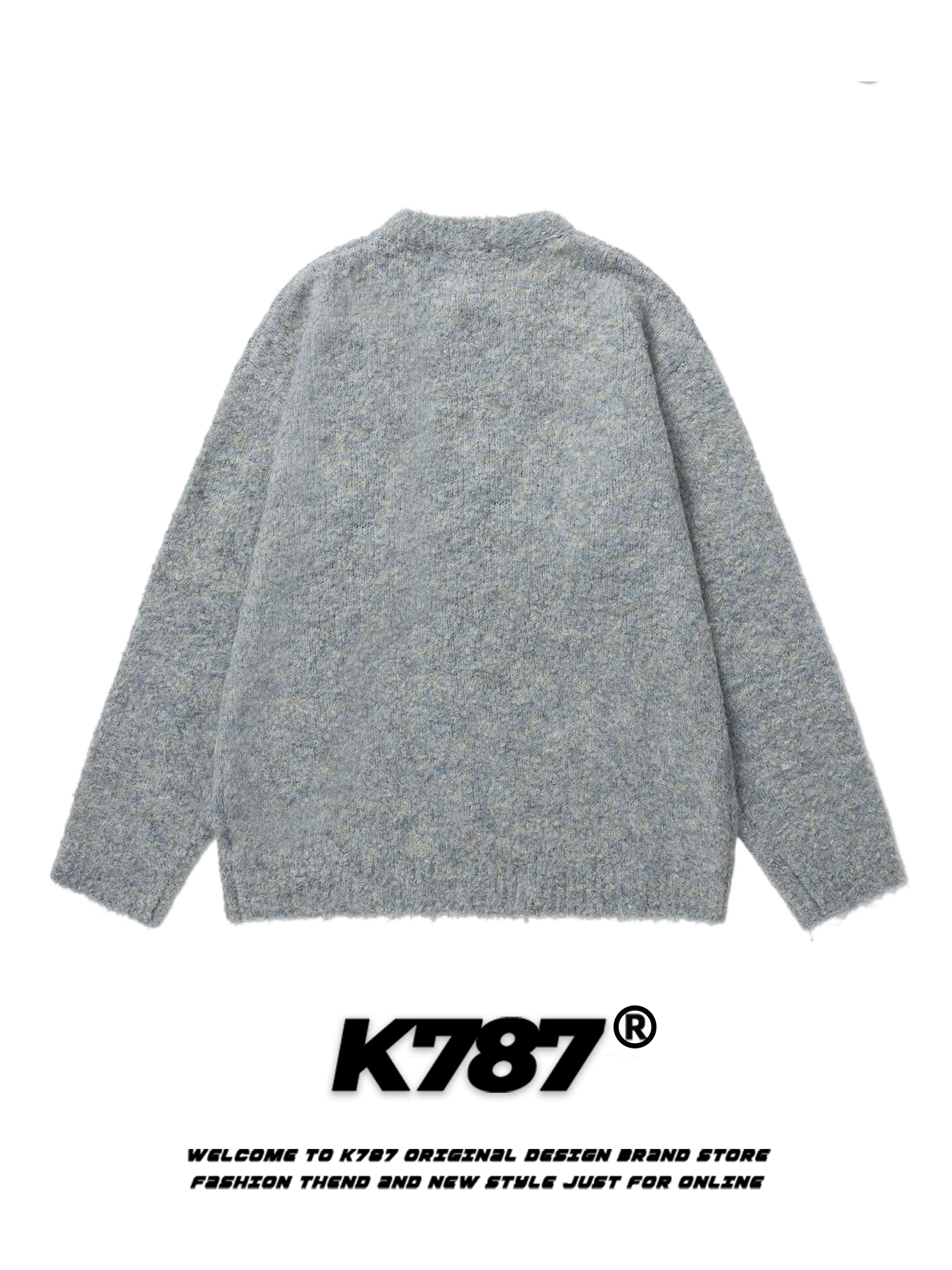 Áo len dệt kim thêu họa tiết mèo phong cách đường phố Mỹ K787, kiểu dáng unisex, cổ điển, thoải mái, rộng rãi, dành cho cặp đôi