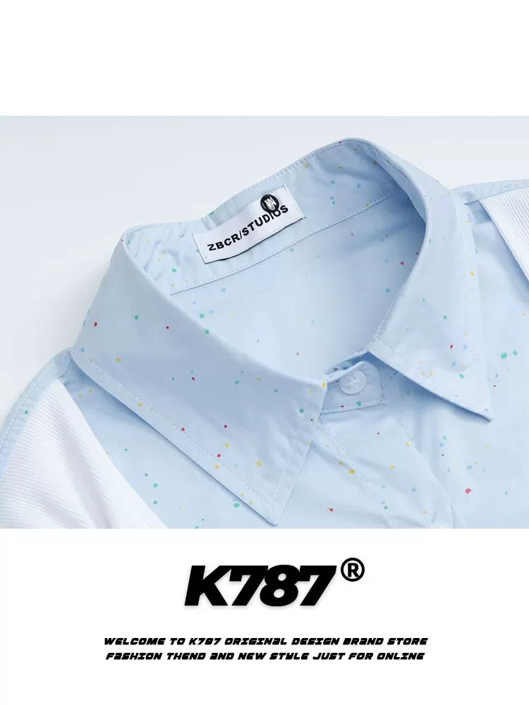 K787 Áo sơ mi dài tay thêu họa tiết chấm bi phong cách retro Mỹ unisex khăn choàng phong cách đại học áo khoác cặp đôi giản dị