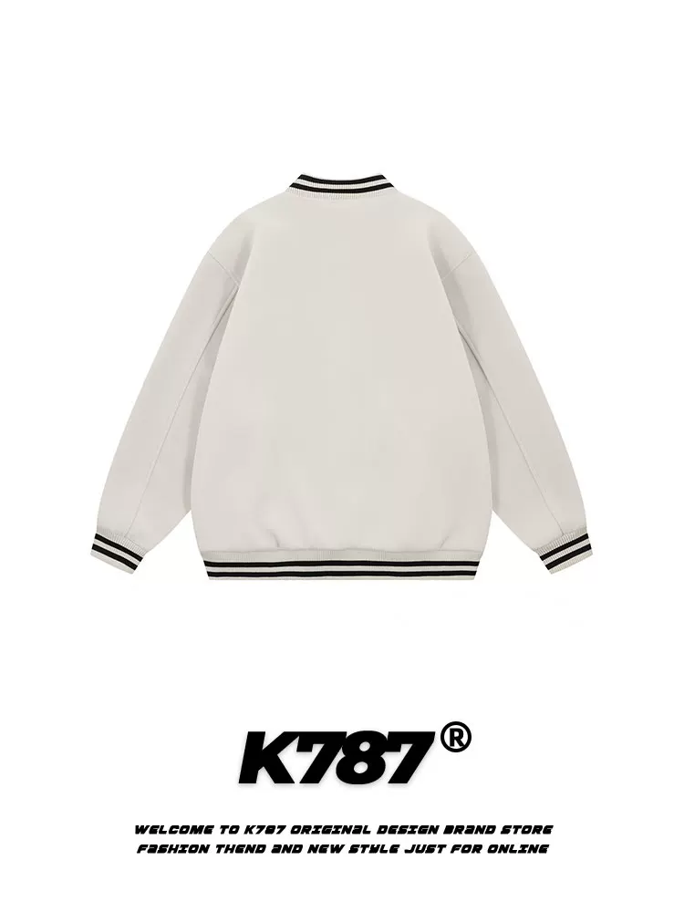K787 Áo khoác bóng chày phong cách cổ điển của Mỹ theo xu hướng quốc gia phong cách đại học unisex phối màu xuân thu giản dị đa năng áo khoác cặp đôi áo khoác