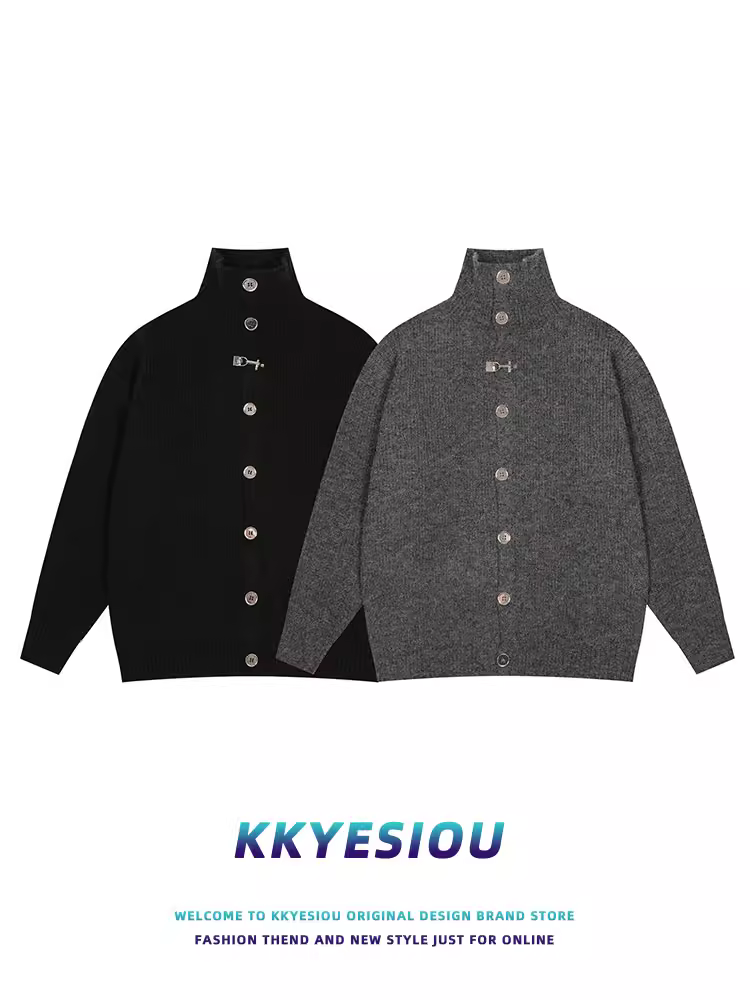 Áo len cổ lọ unisex phong cách preppy, thời trang retro Mỹ, đa năng, phong cách đường phố, áo khoác len giản dị.