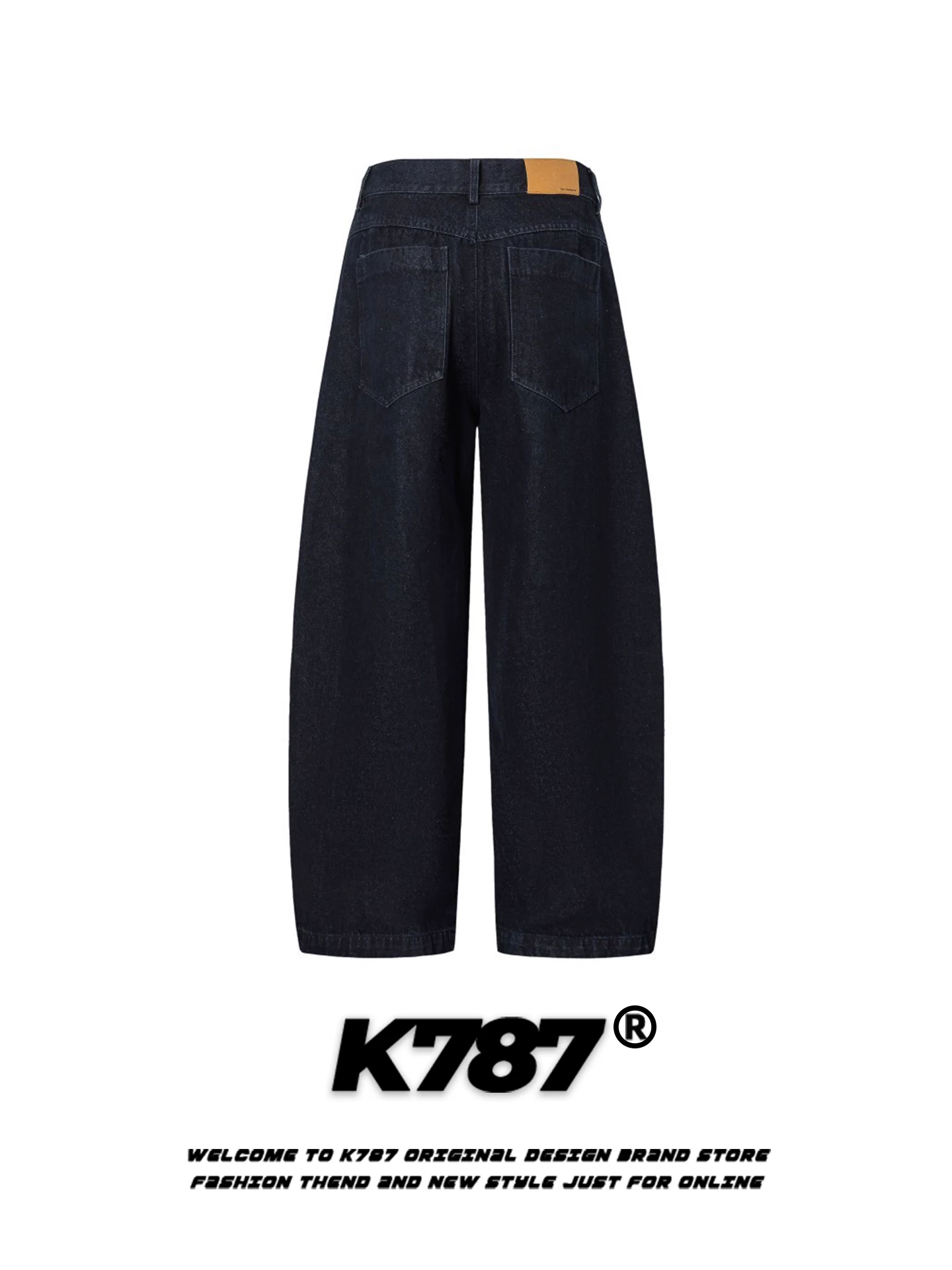 Quần jeans kiểu dáng đường phố Mỹ K787, thiết kế deconstructed, kiểu dáng scimitar, dành cho nam và nữ, đường may nổi bật, quần ống rộng lưng cao, phong cách thoải mái.