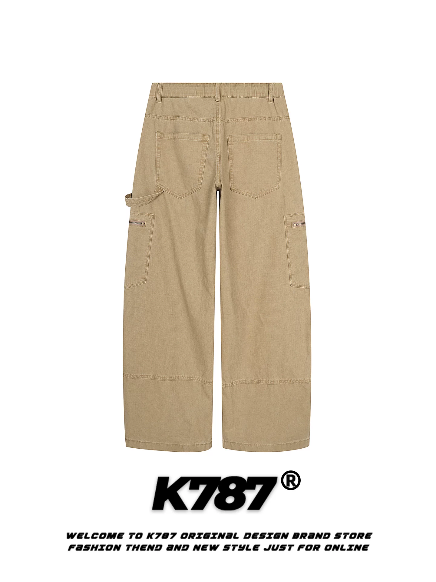 Quần cargo nhiều túi kiểu Mỹ cổ điển K787 dành cho nam và nữ, dáng rộng, cạp cao, dài chấm đất, phong cách đường phố, ống thẳng, ống rộng