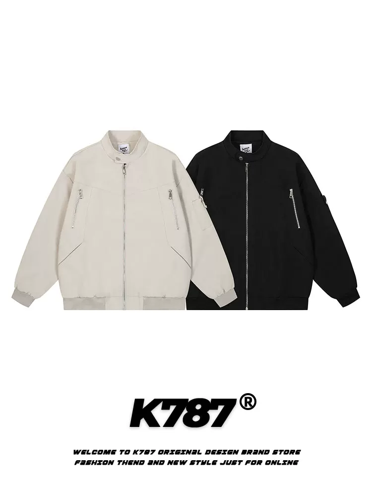 Áo khoác phi công màu trơn cổ điển kiểu Mỹ K787, unisex, dáng rộng, đa năng, phong cách vintage, thích hợp làm áo khoác công sở.