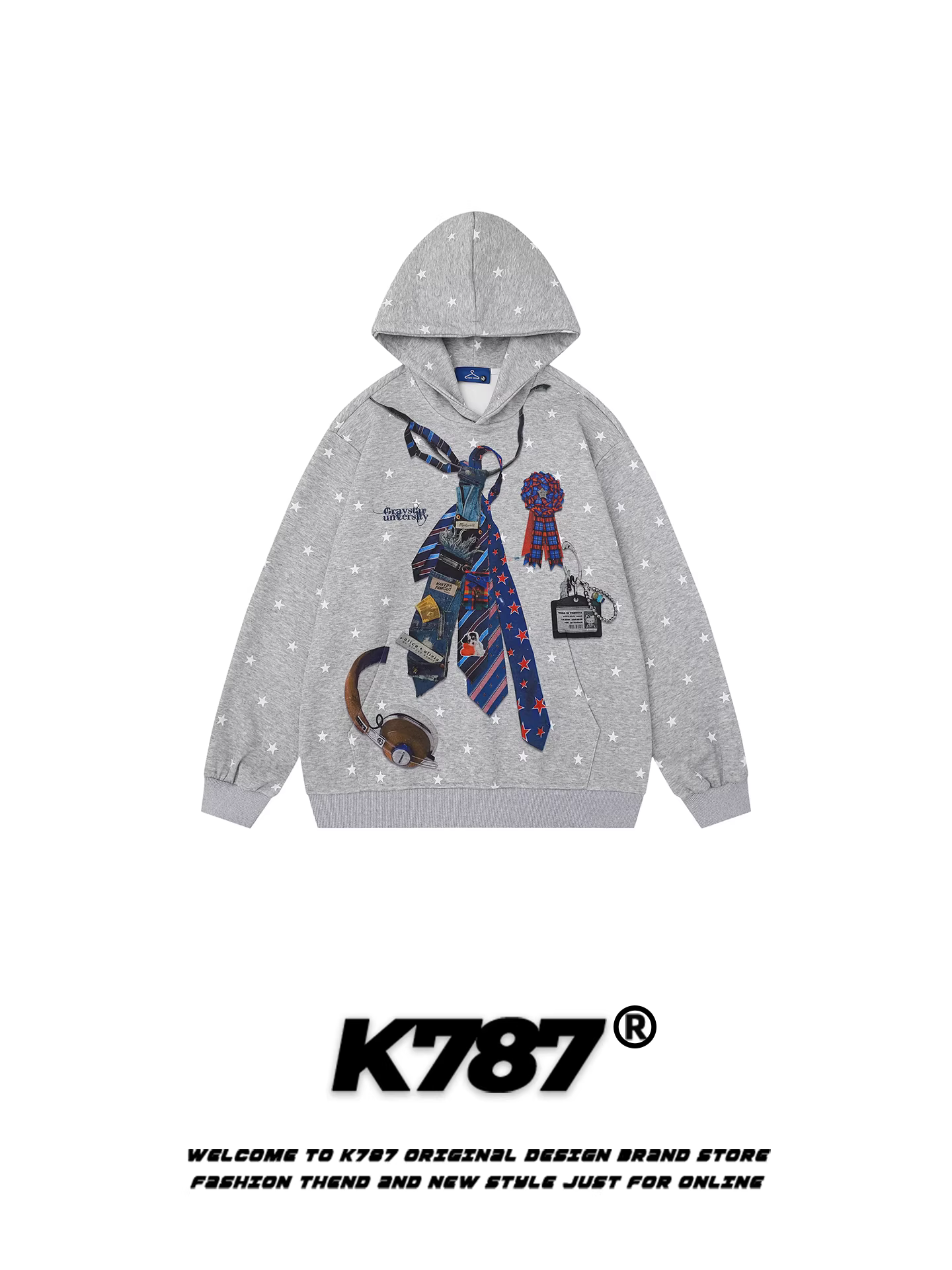 Áo hoodie in họa tiết sao cổ điển Mỹ K787, unisex, thời trang, rộng rãi, thoải mái, dành cho cặp đôi