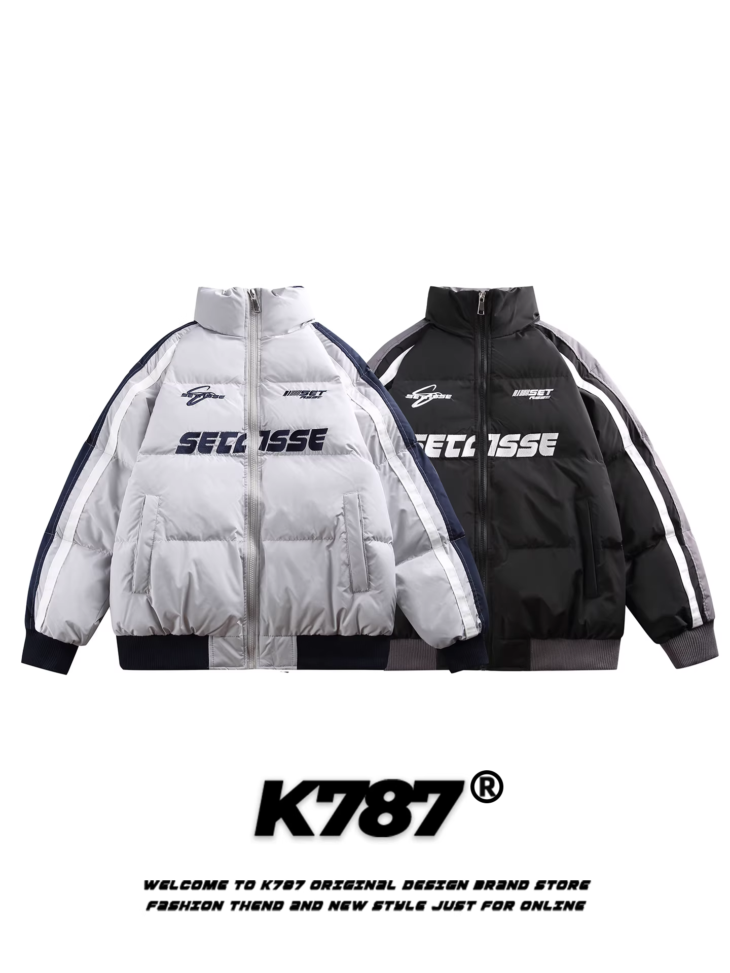 Áo khoác cotton cổ đứng phối màu thêu chữ kiểu Mỹ cổ điển K787, unisex, thời trang, dày dặn, ấm áp, dành cho cặp đôi