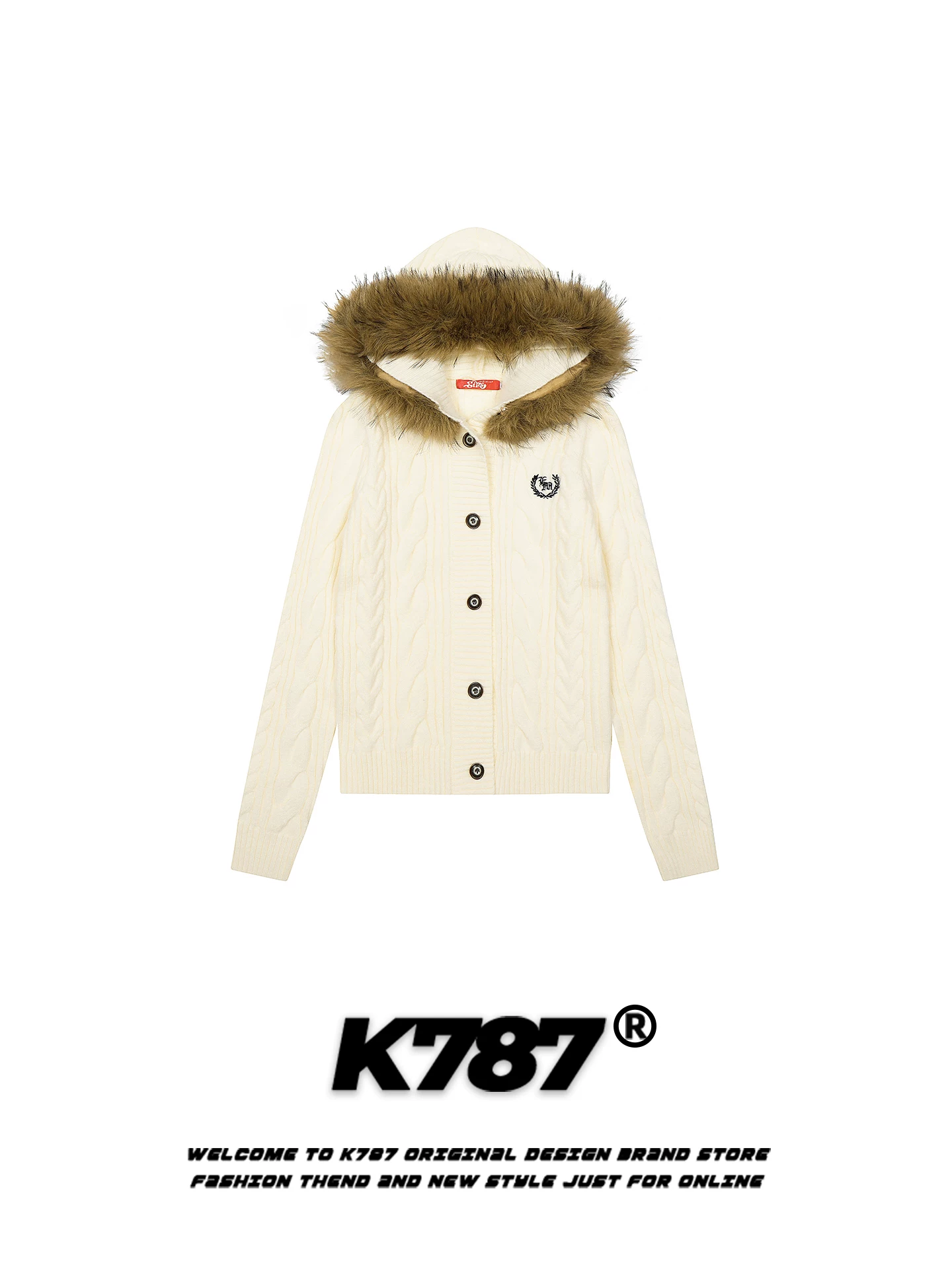 Áo khoác cardigan dệt kim có mũ trùm đầu phong cách retro Mỹ K787 dành cho nữ, áo khoác ngắn có mũ trùm đầu phong cách retro, phong cách và sành điệu, ấm áp và trẻ trung.