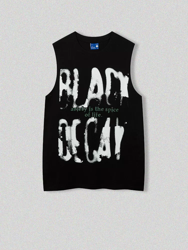 Áo vest unisex phong cách đường phố hip-hop, in chữ graffiti theo xu hướng retro Mỹ, kiểu dáng rộng rãi, dành cho cặp đôi.
