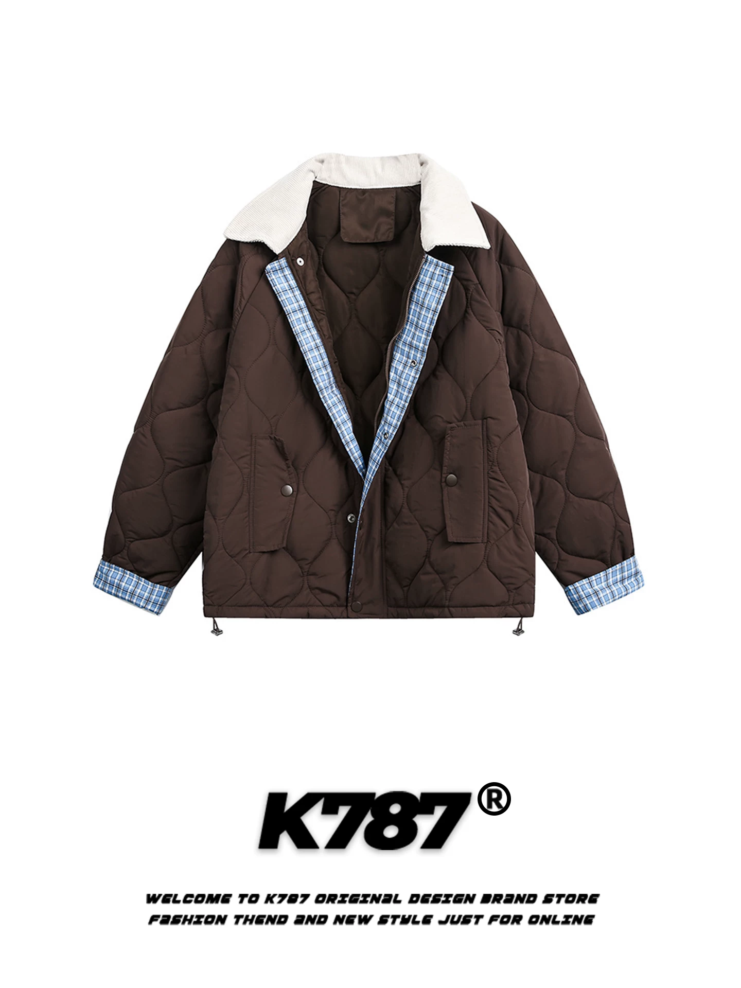 Áo khoác cotton cổ điển kiểu Mỹ K787 dành cho nam và nữ, áo khoác cotton ấm áp phối màu theo xu hướng thời trang dành cho cặp đôi.