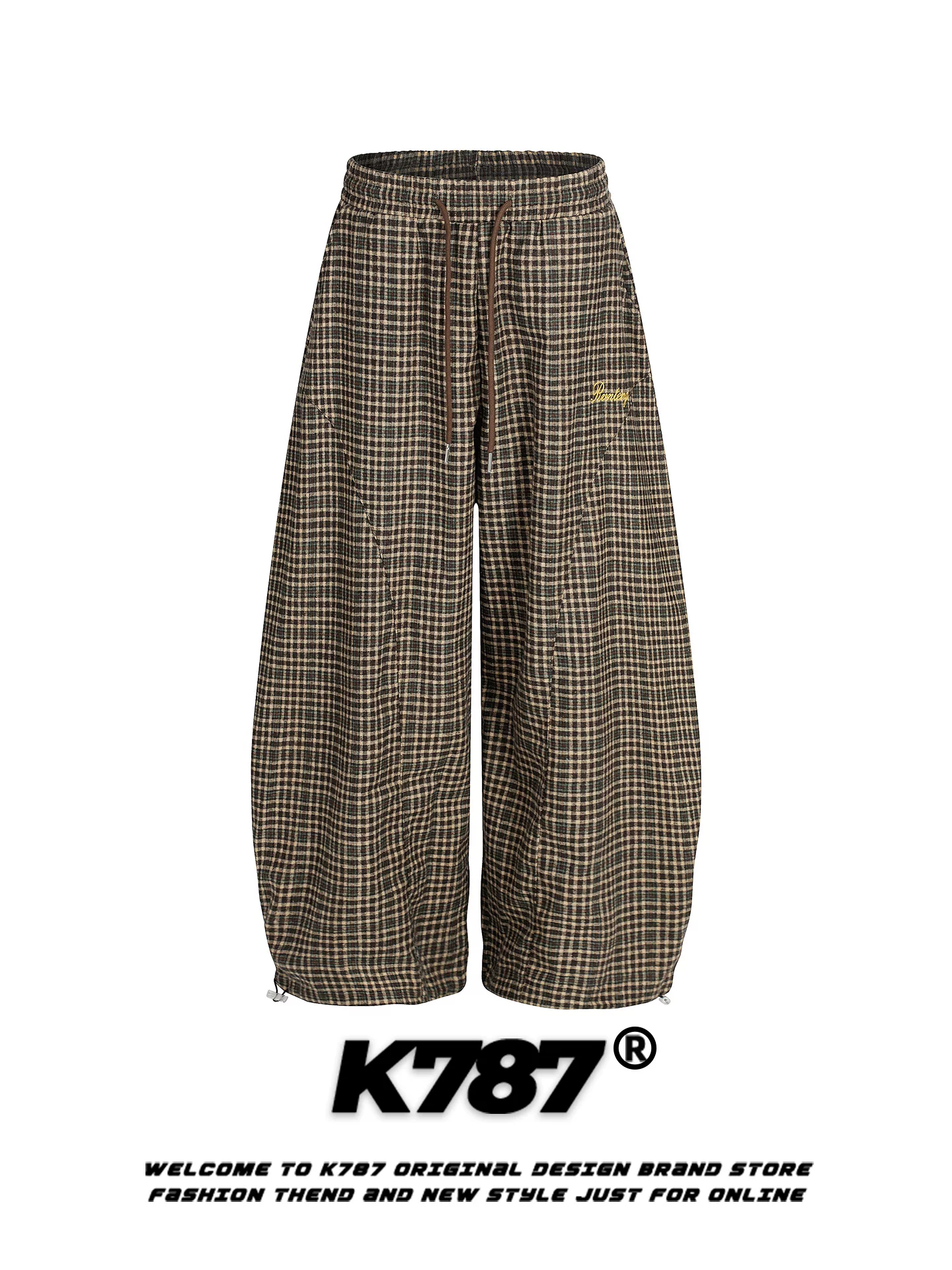 Quần ống rộng thêu chữ kiểu Mỹ cổ điển K787, unisex, phong cách đường phố, cạp cao, rộng rãi, đa năng, quần thường ngày