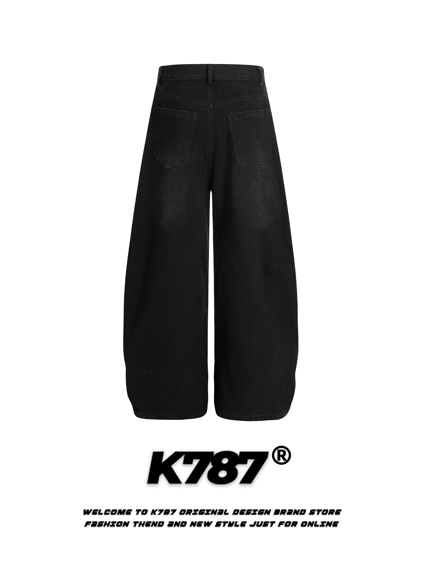 Quần jeans ống rộng kiểu đường phố Mỹ K787, chất liệu denim vintage đã qua xử lý, họa tiết sọc, dành cho nam và nữ, có dây đeo sọc, cạp cao, kiểu dáng casual.