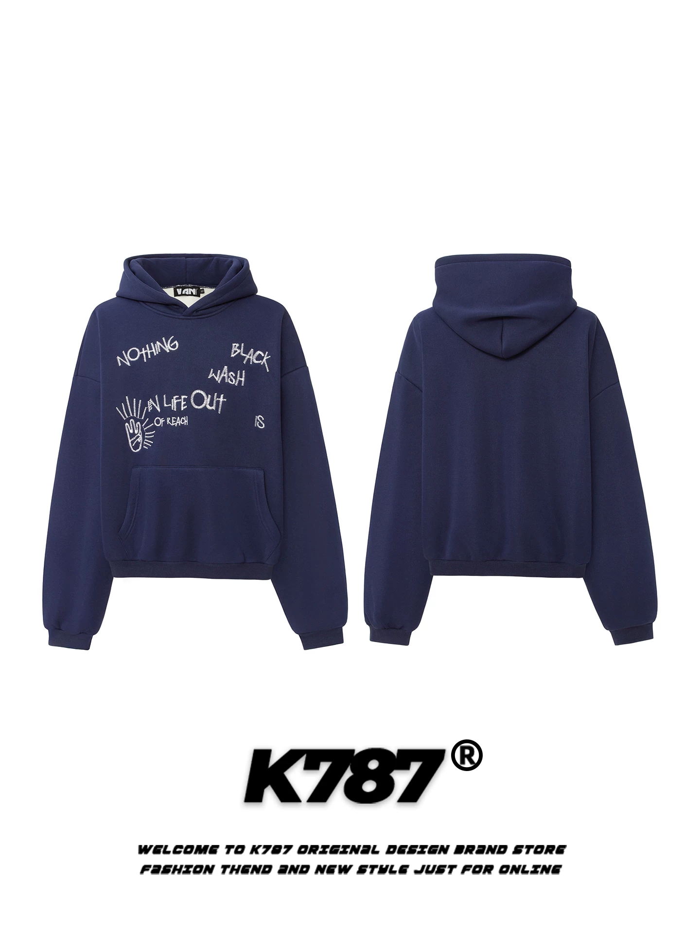 Áo hoodie thêu chữ kiểu Mỹ cổ điển K787 dành cho nam và nữ, áo khoác hoodie cặp đôi lót lông phong cách đường phố rộng rãi hợp thời trang