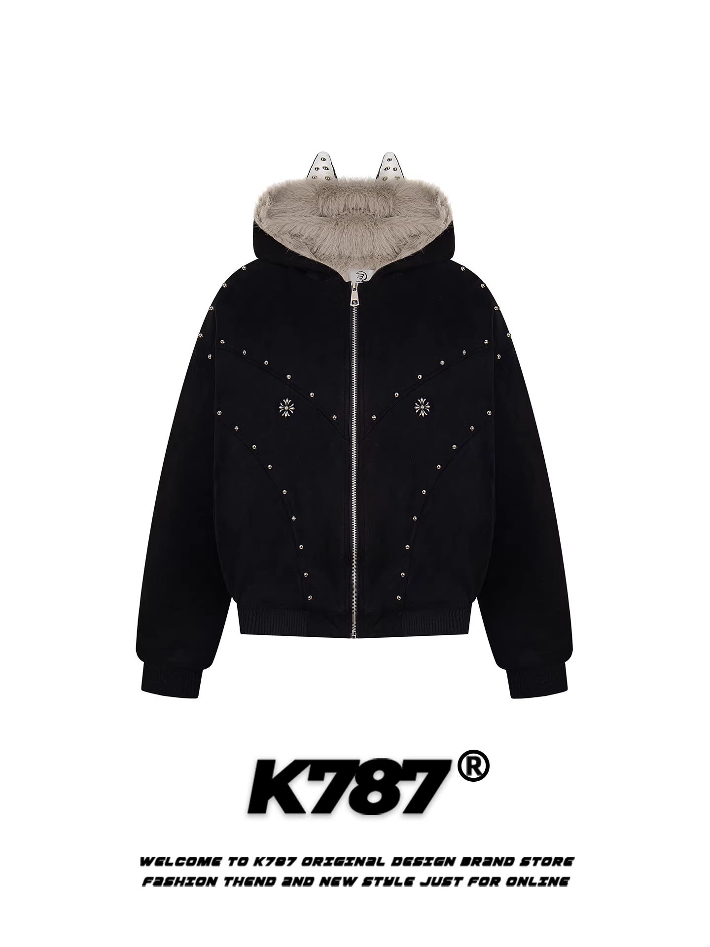 Áo khoác cotton có mũ trùm đầu kiểu Doberman Pinscher phong cách đường phố Mỹ K787 dành cho nam và nữ, áo khoác cotton dày dặn ấm áp bằng da lộn dáng rộng cho mùa đông.