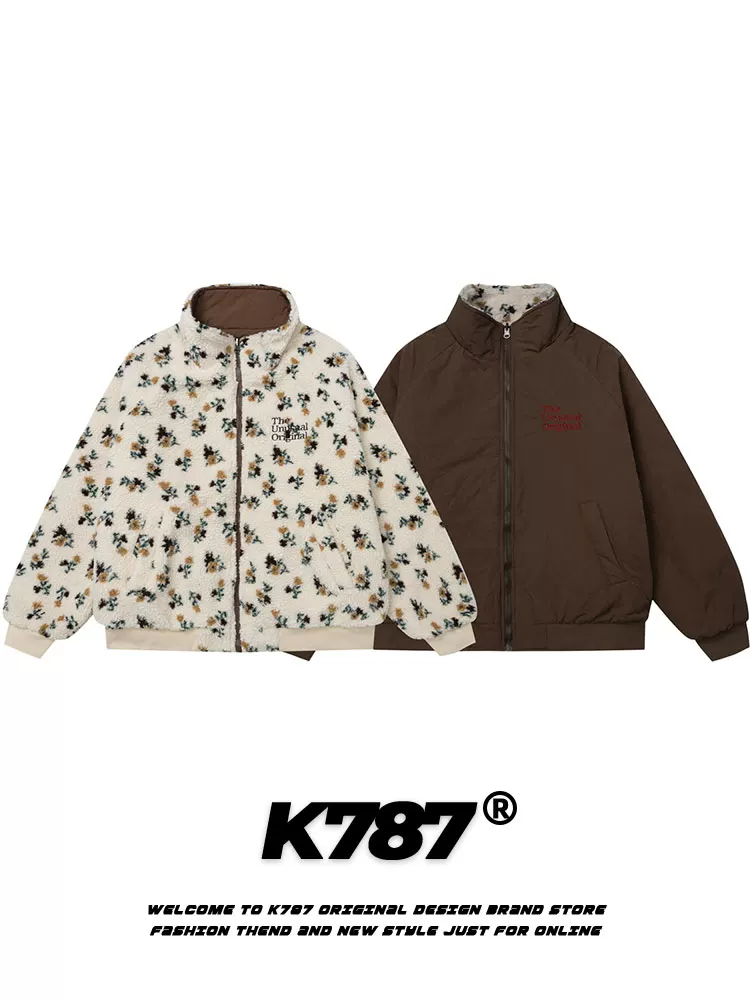 Áo khoác cotton hoa văn kiểu Trung Quốc K787 có thể mặc hai mặt dành cho nam và nữ, lót lông cừu và dày dặn, áo khoác cotton thêu kiểu đường phố.