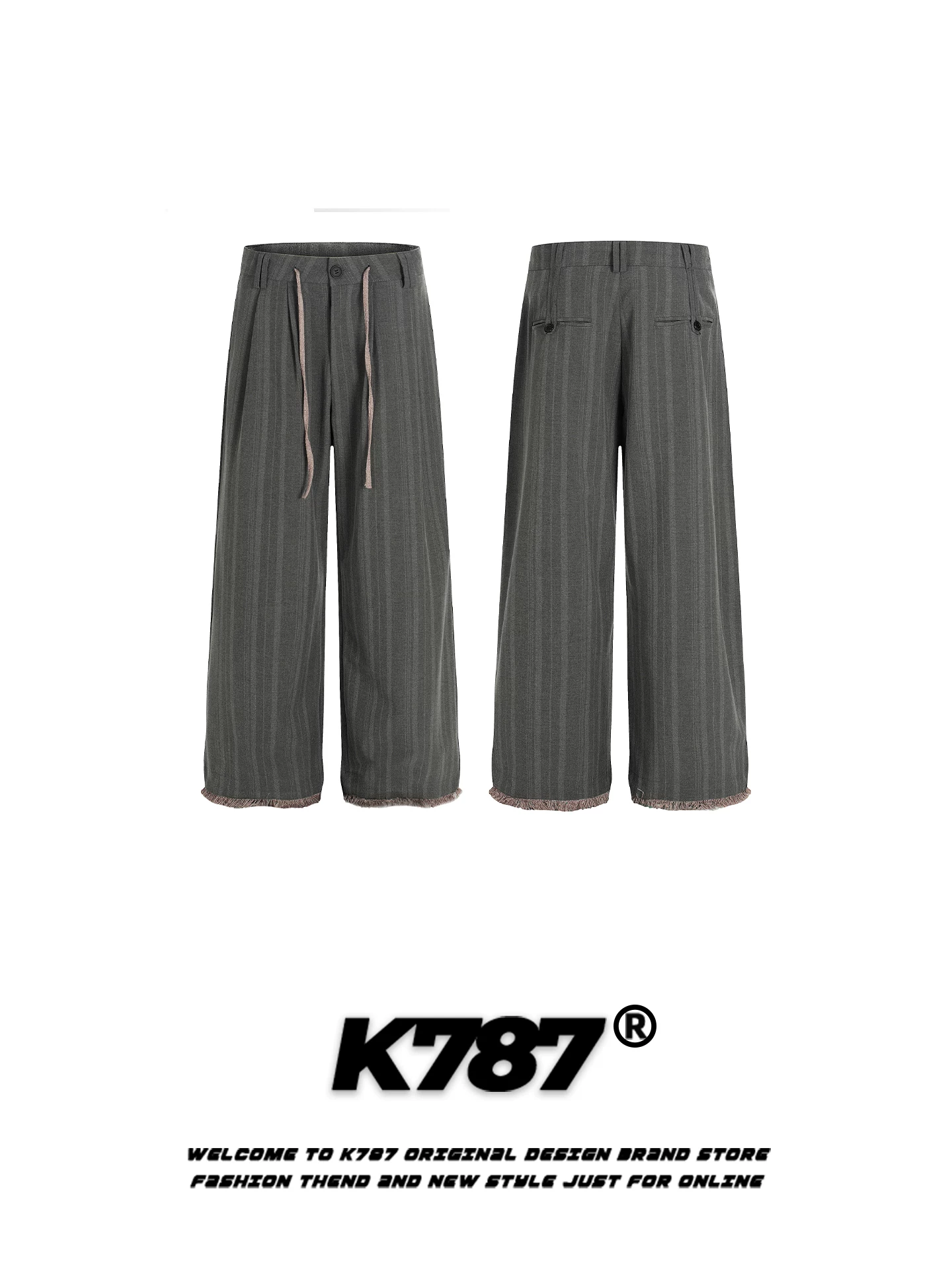 Quần âu kiểu Mỹ cổ điển K787, họa tiết sọc, dành cho nam và nữ, dáng rộng, ống rộng, dài chấm đất.