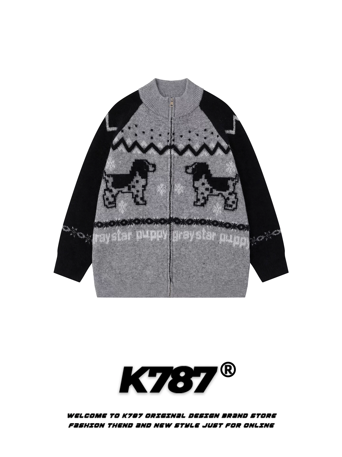 Áo len cardigan dệt jacquard kiểu Mỹ cổ điển K787 dành cho nam và nữ, kiểu dáng rộng rãi, thoải mái, màu hồng thời trang.