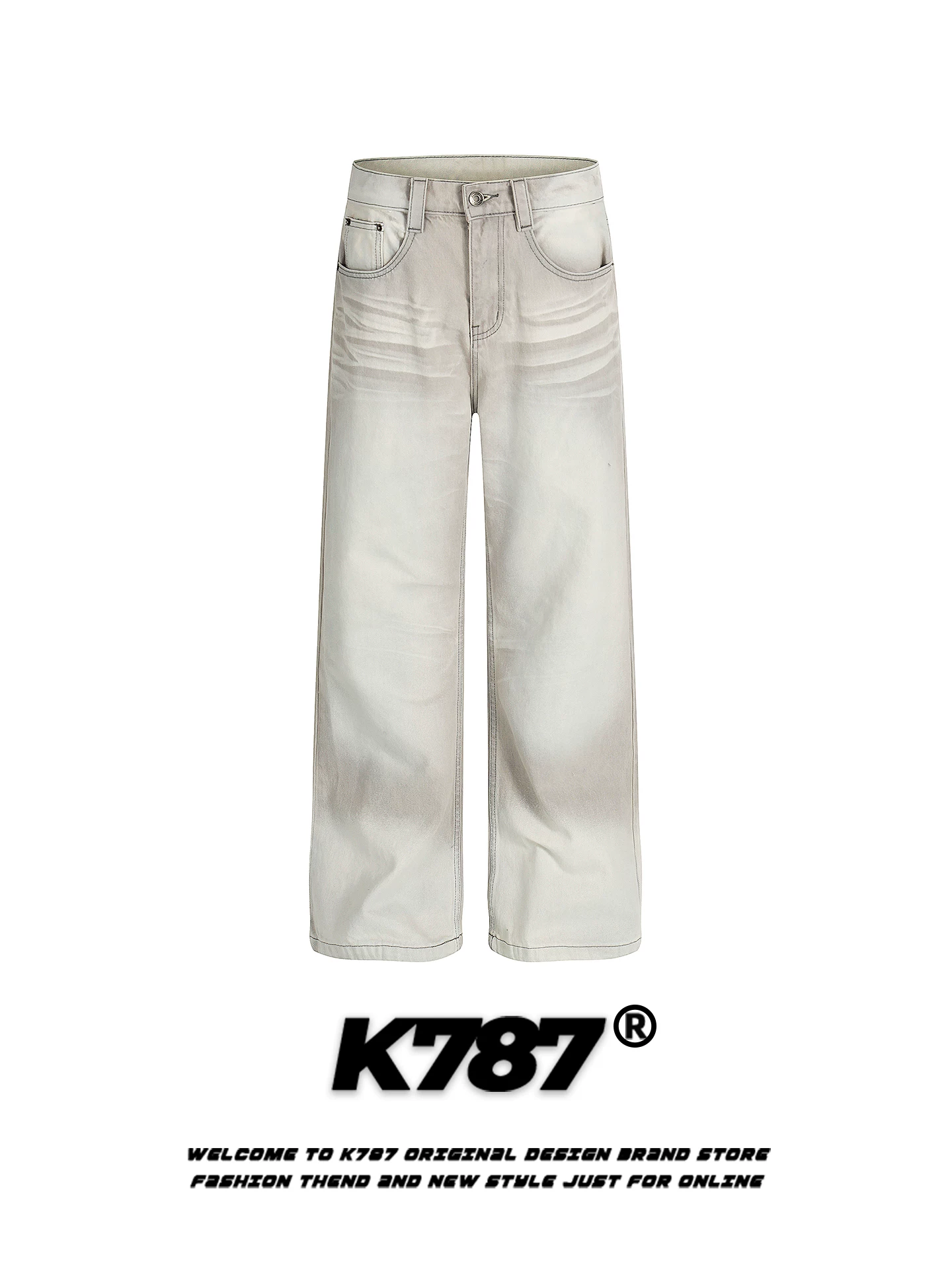 Quần jeans nữ K787 kiểu Mỹ cổ điển, xước rách, nhuộm màu cũ, cạp cao, thiết kế thời trang, dáng thẳng màu trắng, phong cách thường ngày