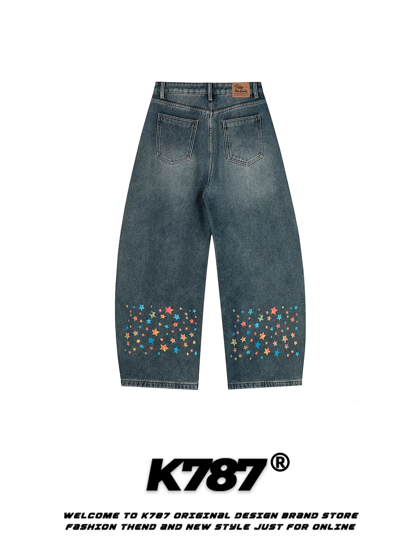 Quần jeans K787 kiểu Mỹ cổ điển, ba sọc, unisex, dáng rộng, thiết kế phá cách, thời thượng, cạp cao, ống rộng, kiểu quần scimitar