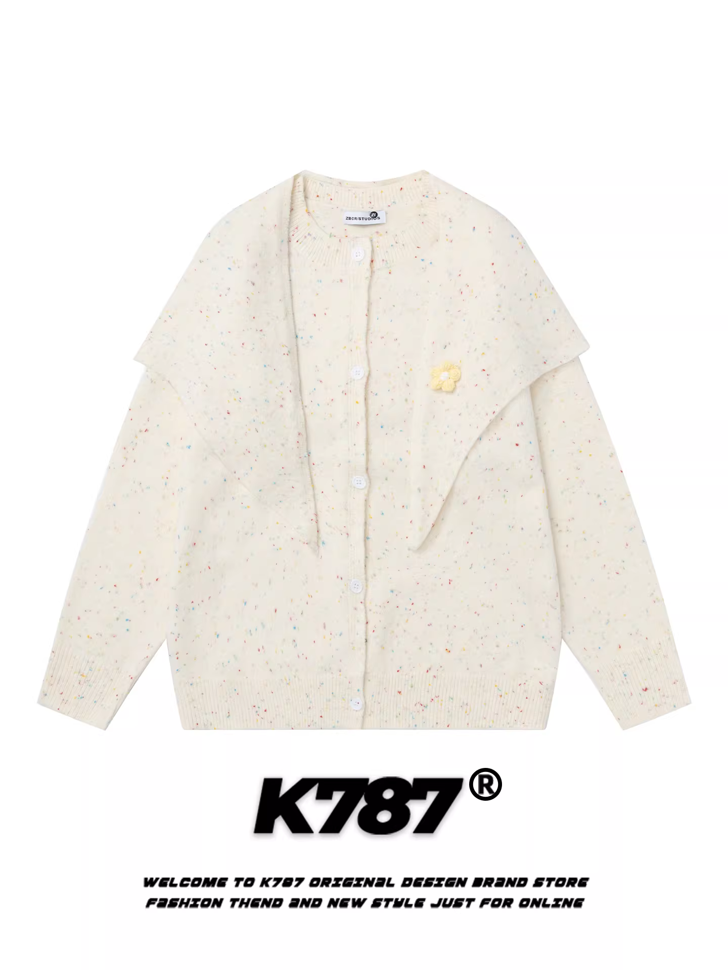 Áo len cardigan kiểu Mỹ cổ điển K787 dành cho nữ, dáng rộng, phong cách ngọt ngào kiểu học sinh, chất liệu dệt hoa ba chiều cho mùa thu.