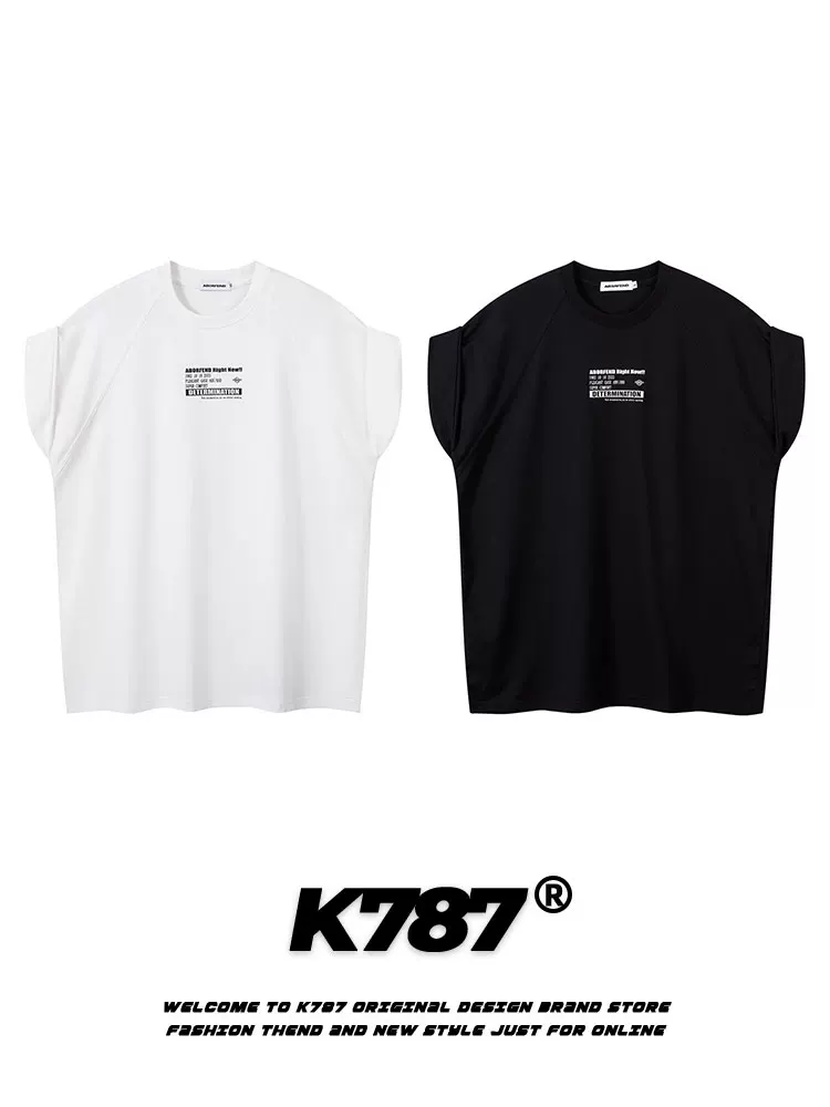 K787 Áo vest in chữ cổ điển kiểu Mỹ unisex thể thao đa năng áo lót không tay áo thun rộng rãi đa năng