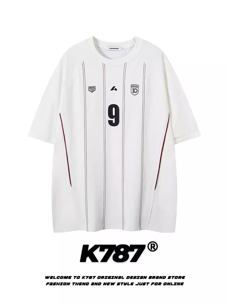 Áo thun ngắn tay sọc chữ thể thao cổ điển Mỹ K787 dành cho nam và nữ, áo jersey blokecore, áo thun cặp đôi đa năng.