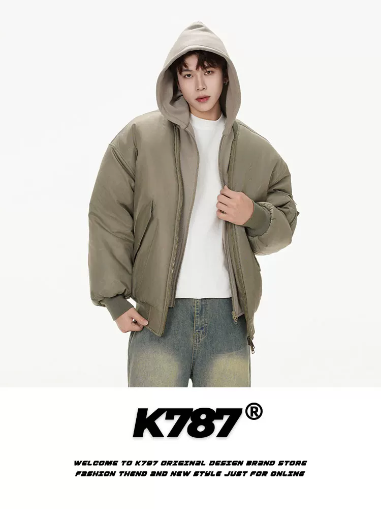 K787 Áo khoác parka có mũ trùm đầu dày hai lớp cổ điển kiểu Mỹ dành cho nam và nữ, áo khoác cotton dày dặn kiểu dáng quốc gia dành cho cặp đôi