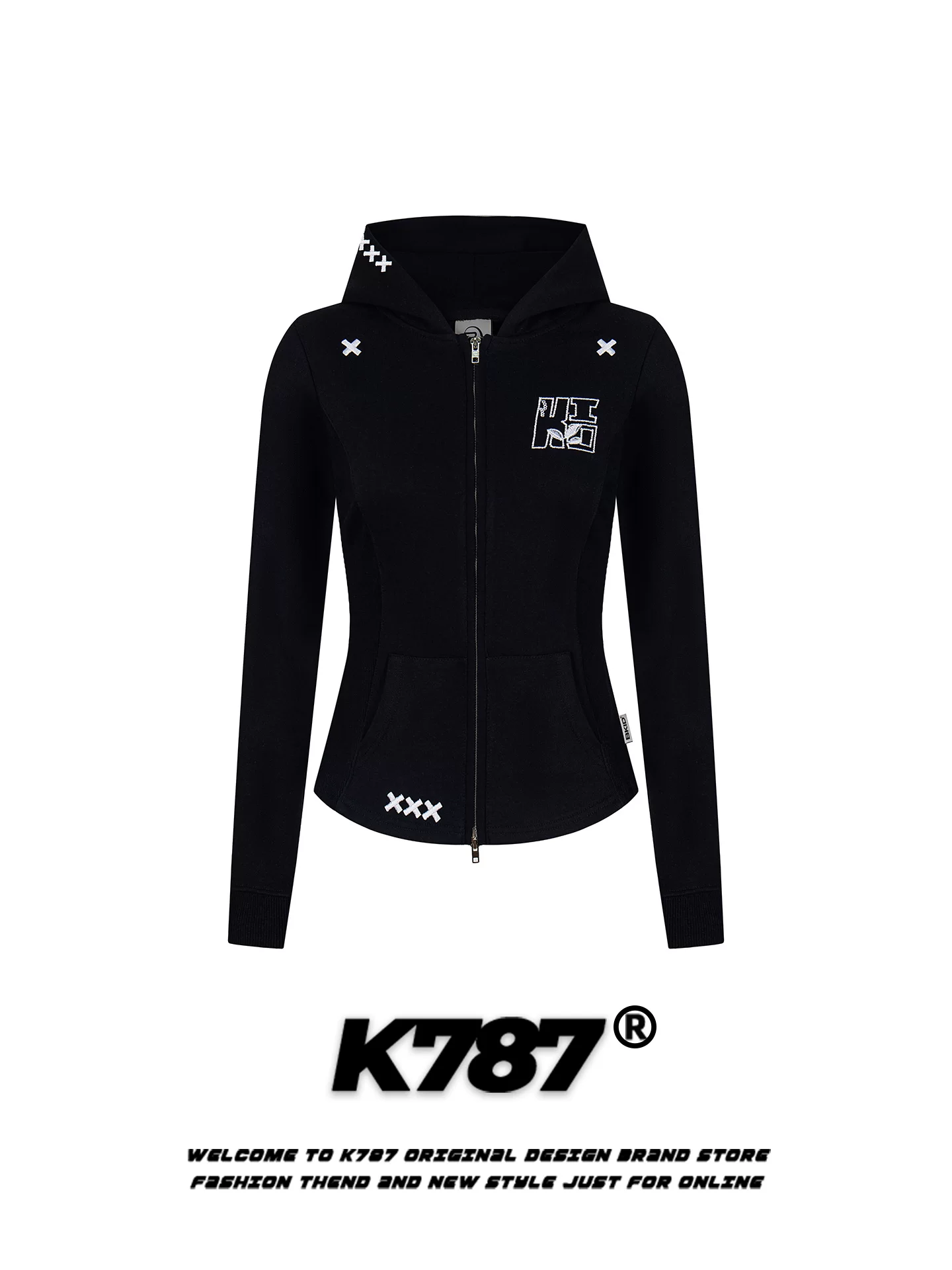 Áo khoác hoodie nữ kiểu dáng thể thao ôm eo, thêu chữ phong cách đường phố Mỹ K787