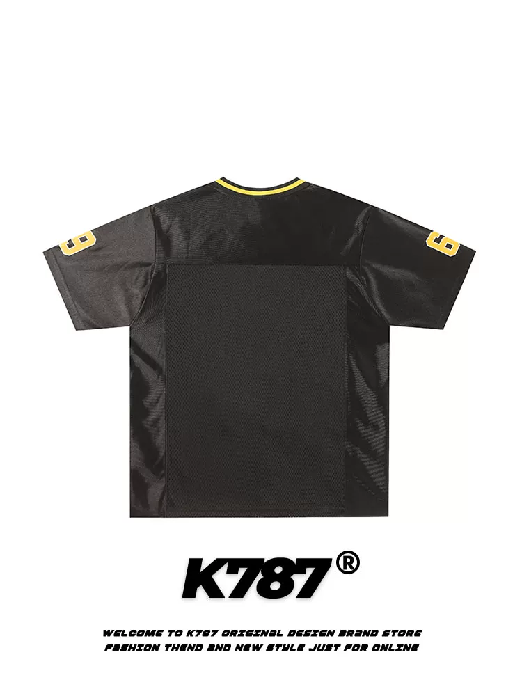 K787 Áo thun cổ chữ V in hình ngọn lửa cổ điển của Mỹ Áo thun ngắn tay unisex blokecore áo thun dáng rộng nửa tay