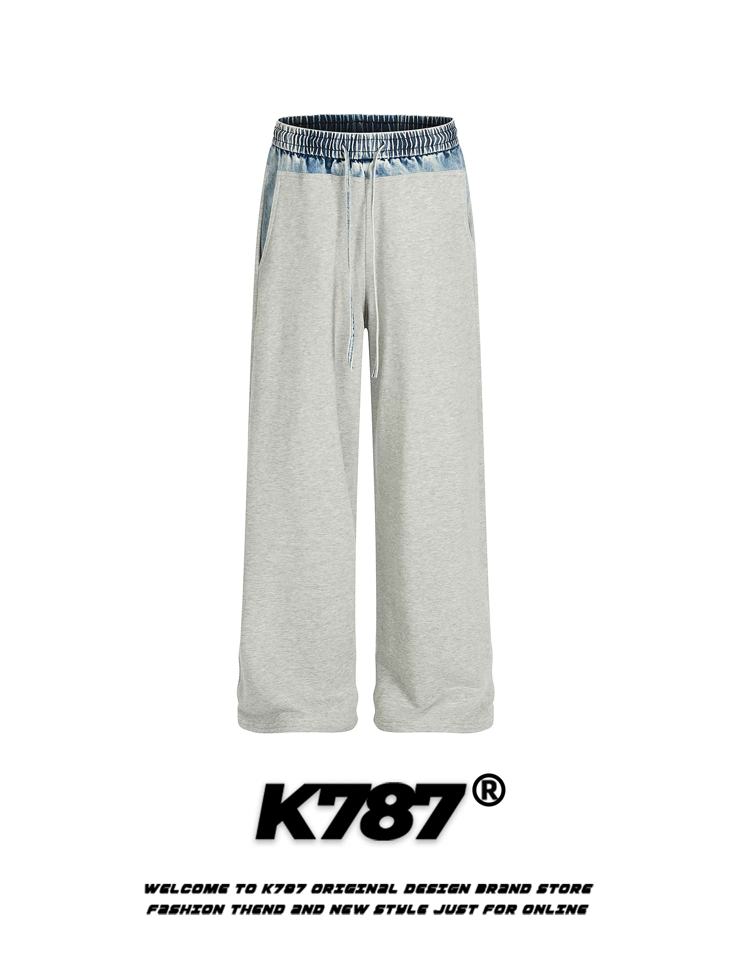 Quần jeans phối màu phong cách đường phố Mỹ K787, kiểu dáng unisex, rộng rãi, xu hướng thời trang, cạp cao, ống thẳng, dáng rộng