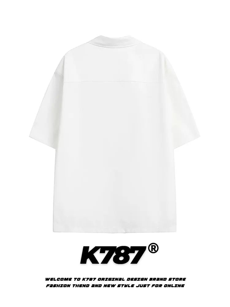 K787 Áo sơ mi ngắn tay cổ giả phong cách retro quốc gia của Mỹ dành cho nam và nữ, áo cardigan nửa tay phong cách đại học vui nhộn và lười biếng cho mùa hè