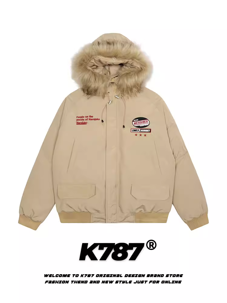 Áo khoác cotton có mũ trùm đầu K787 dành cho nam và nữ, áo khoác cotton mùa đông kiểu Mỹ cổ điển