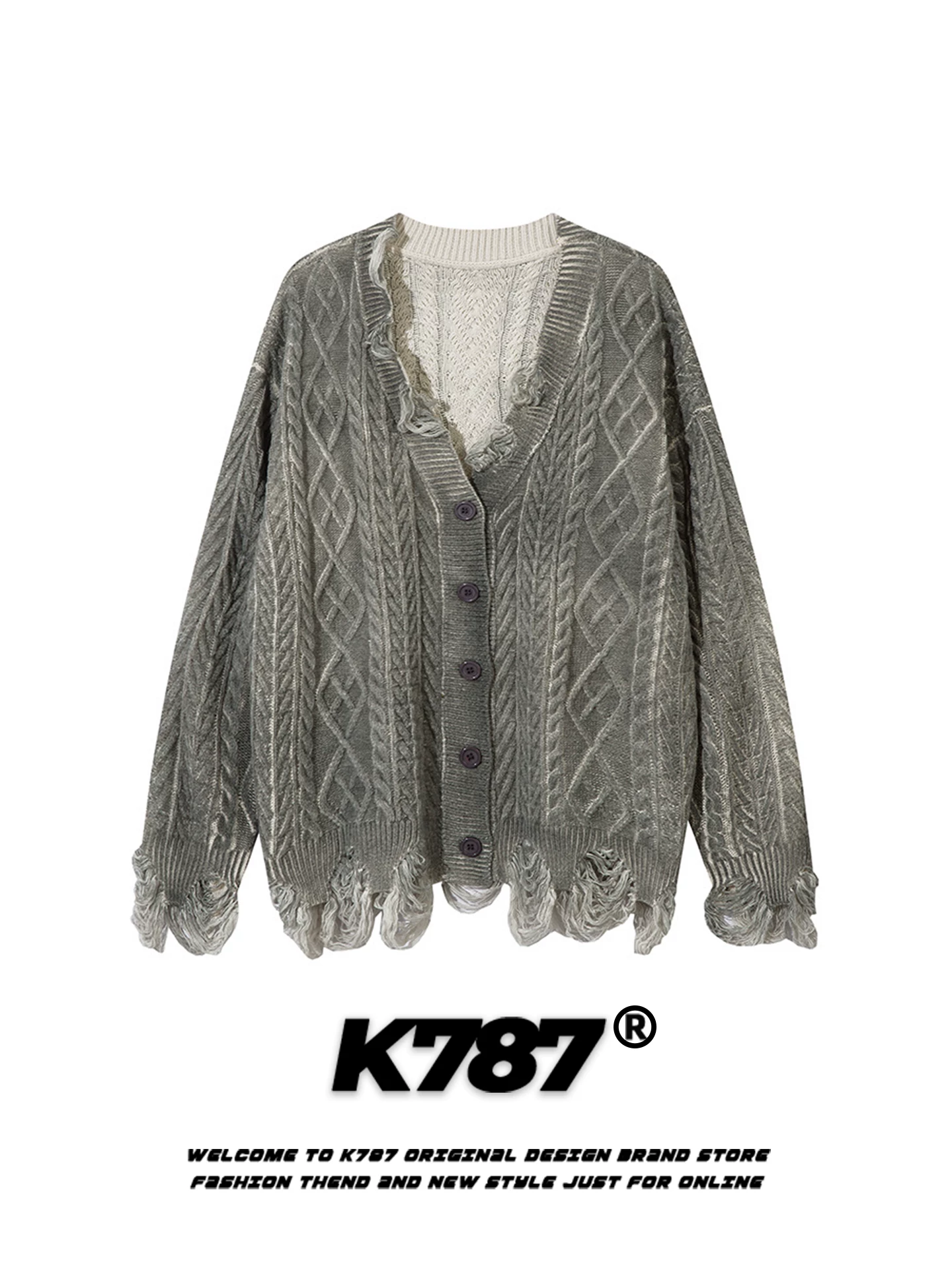 Áo len cardigan kiểu Mỹ cổ điển, thời thượng, thiết kế rách cá tính dành cho nam và nữ, phong cách lười biếng, áo khoác len cặp màu hồng ấm áp