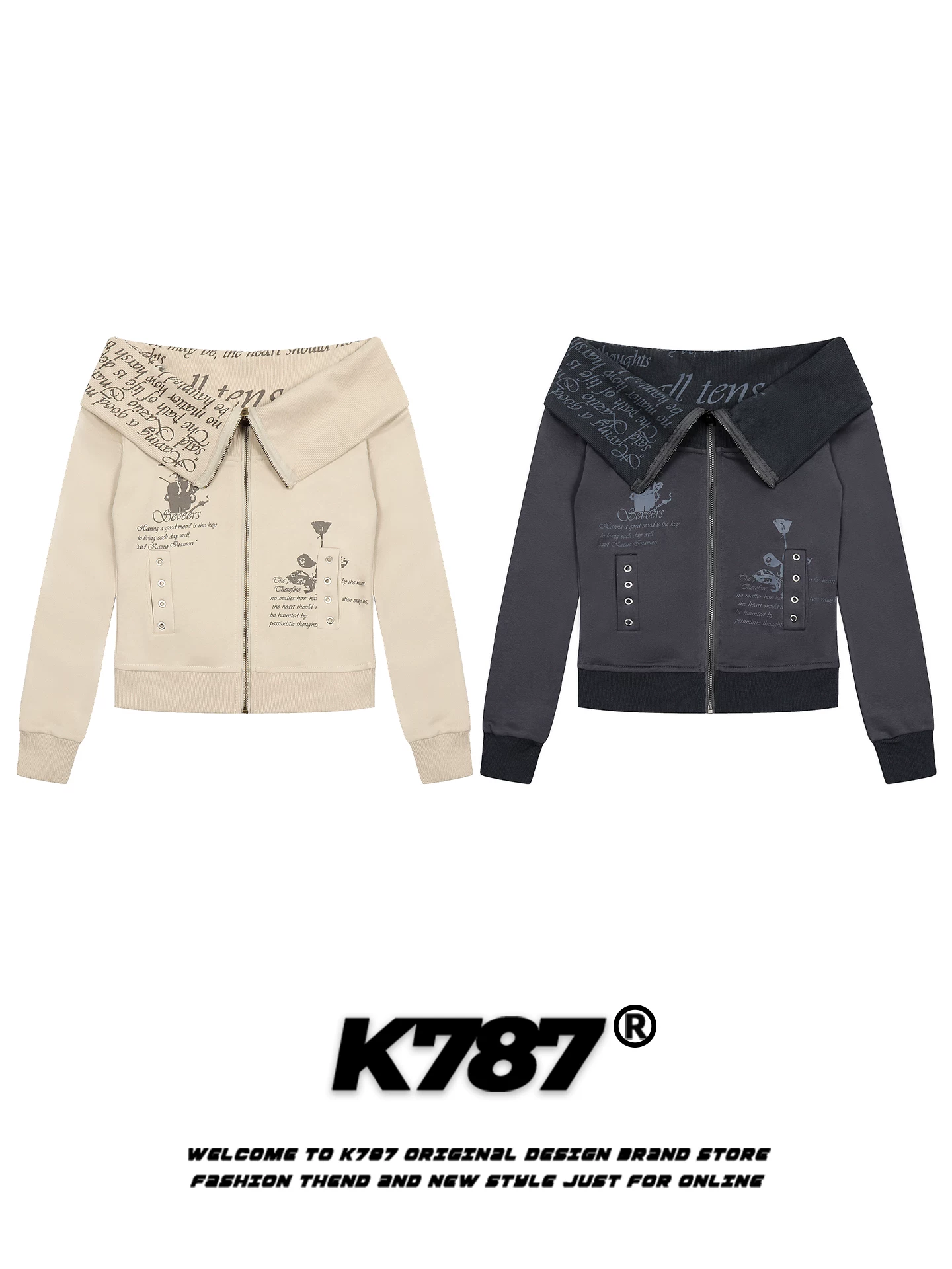 Áo len nữ K787 kiểu Mỹ cổ điển in chữ, trễ vai, ôm dáng, phong cách lười biếng, áo khoác cardigan ngắn cho mùa thu.