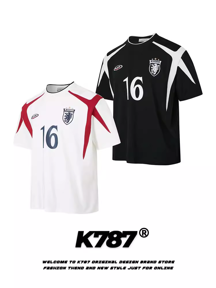 K787 Áo thun ngắn tay cổ nhỏ phong cách đường phố cổ điển của Mỹ dành cho nam và nữ, áo thun ngắn tay kiểu dáng thường xuyên của blokecore mùa hè