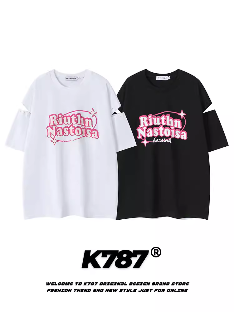 K787 Áo thun ngắn tay in chữ phong cách retro quốc gia Mỹ dành cho nam và nữ áo thun oversize dành cho cặp đôi