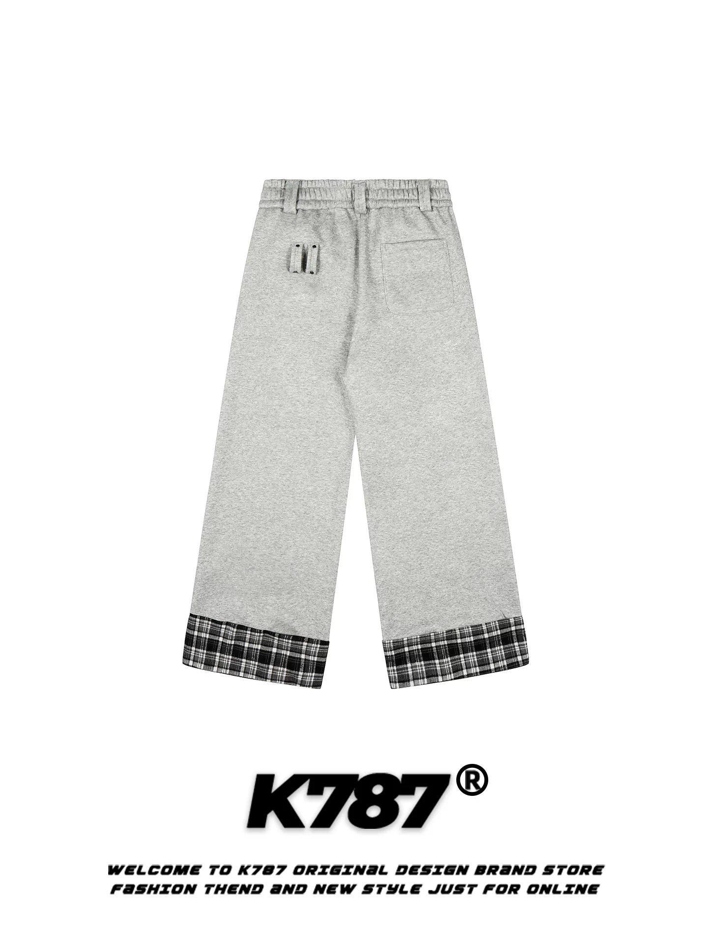 Quần jogger kẻ caro in họa tiết kiểu Mỹ K787 dành cho nam và nữ, dáng rộng, phong cách thoải mái, cạp cao, ống rộng, thẳng.
