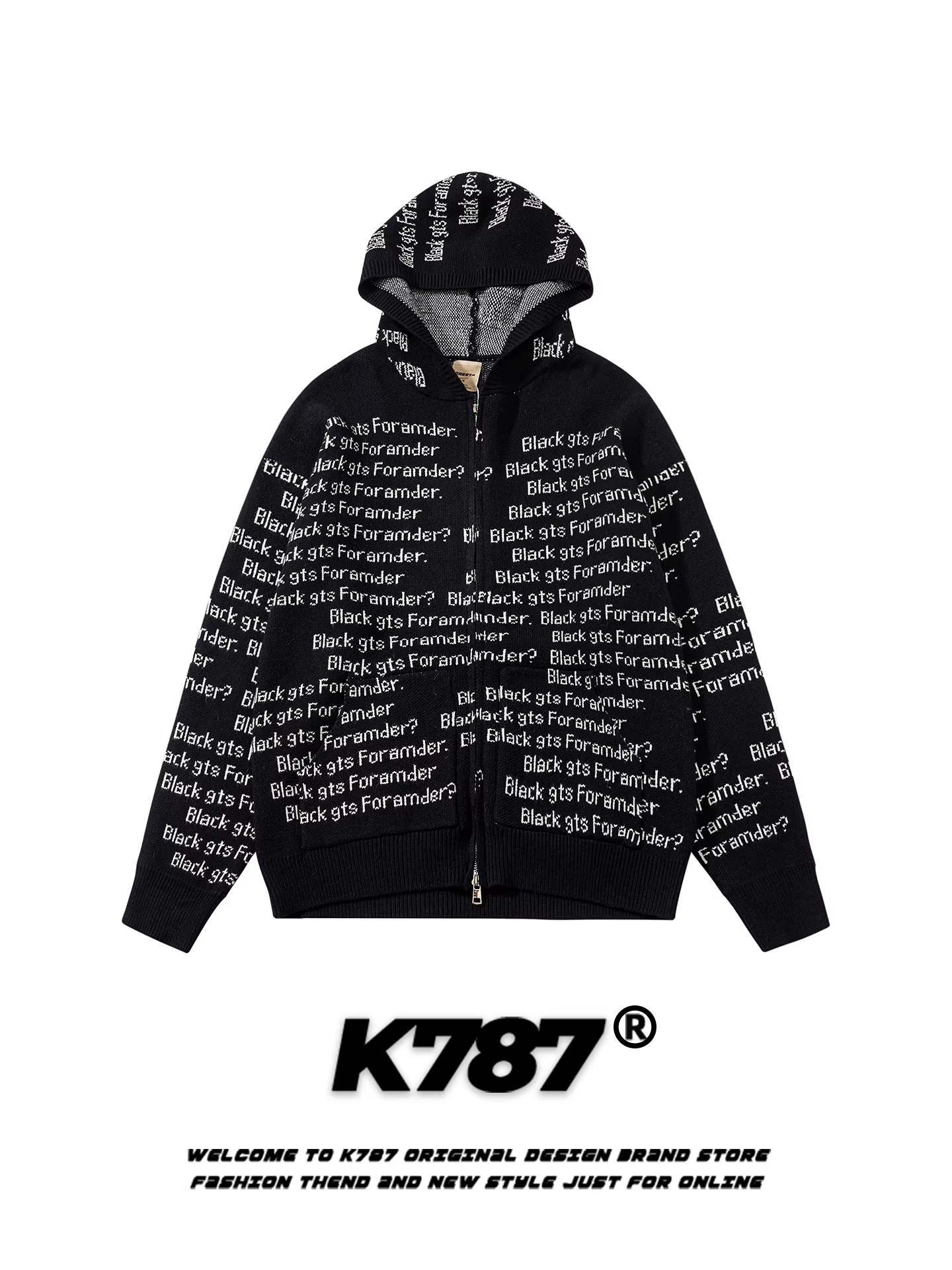 Áo khoác cardigan len dệt jacquard in chữ toàn thân kiểu Mỹ cổ điển K787, unisex, dáng rộng, thời trang, thương hiệu, áo cặp