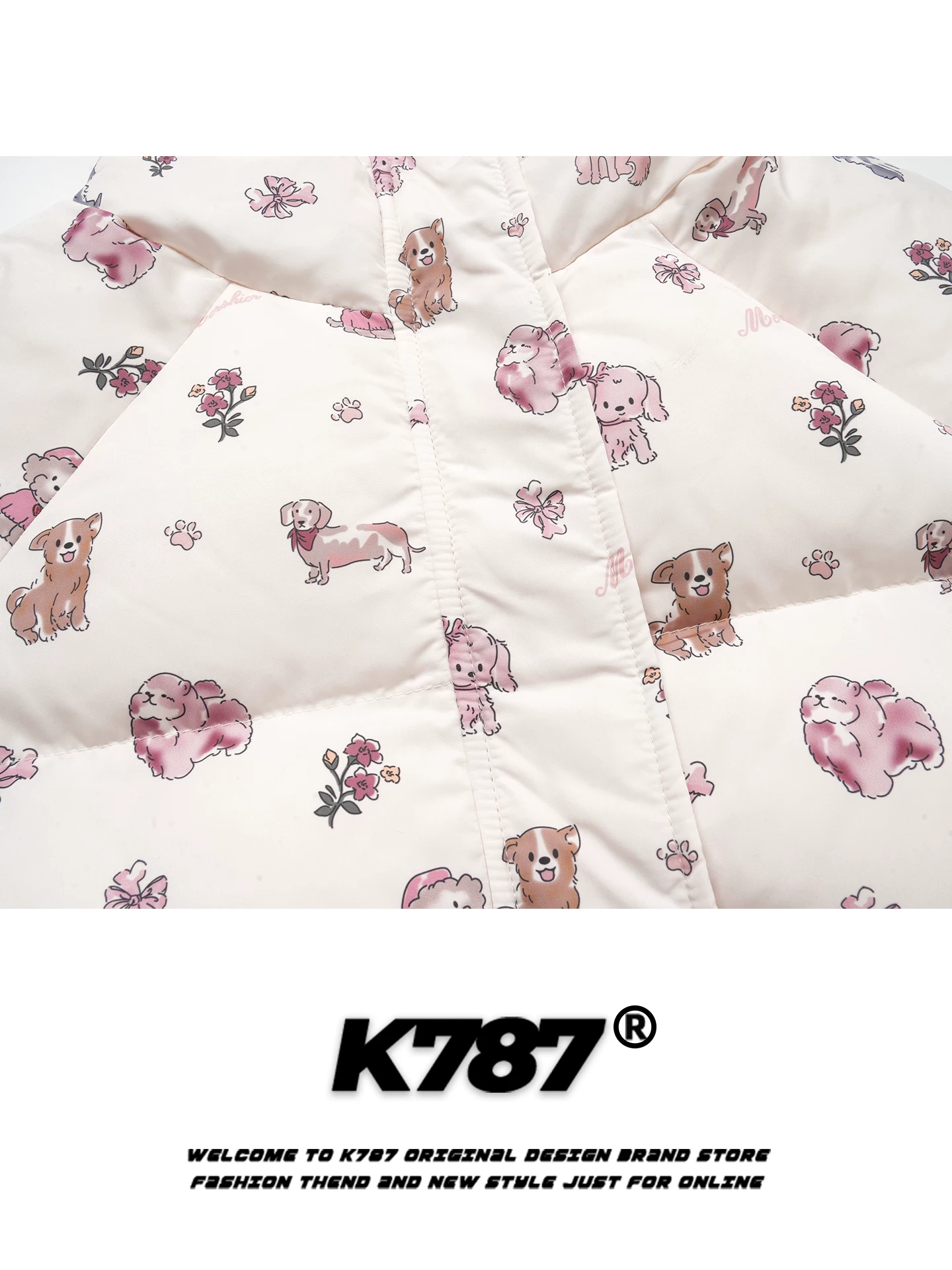 Áo khoác cotton có mũ trùm đầu in hình tai chó dễ thương phong cách Mỹ K787 dành cho nữ, áo khoác ngắn dày dặn giữ ấm mùa đông
