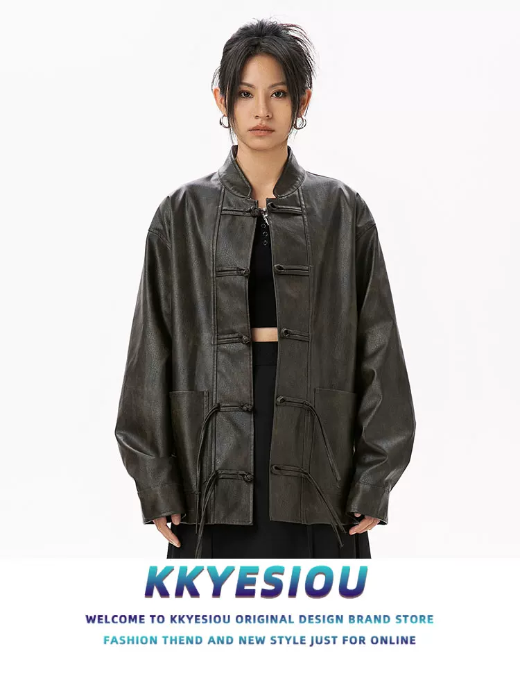 Áo khoác da lộn kiểu dáng mới của Trung Quốc KKyesiou dành cho nam và nữ, phong cách hip-hop đường phố