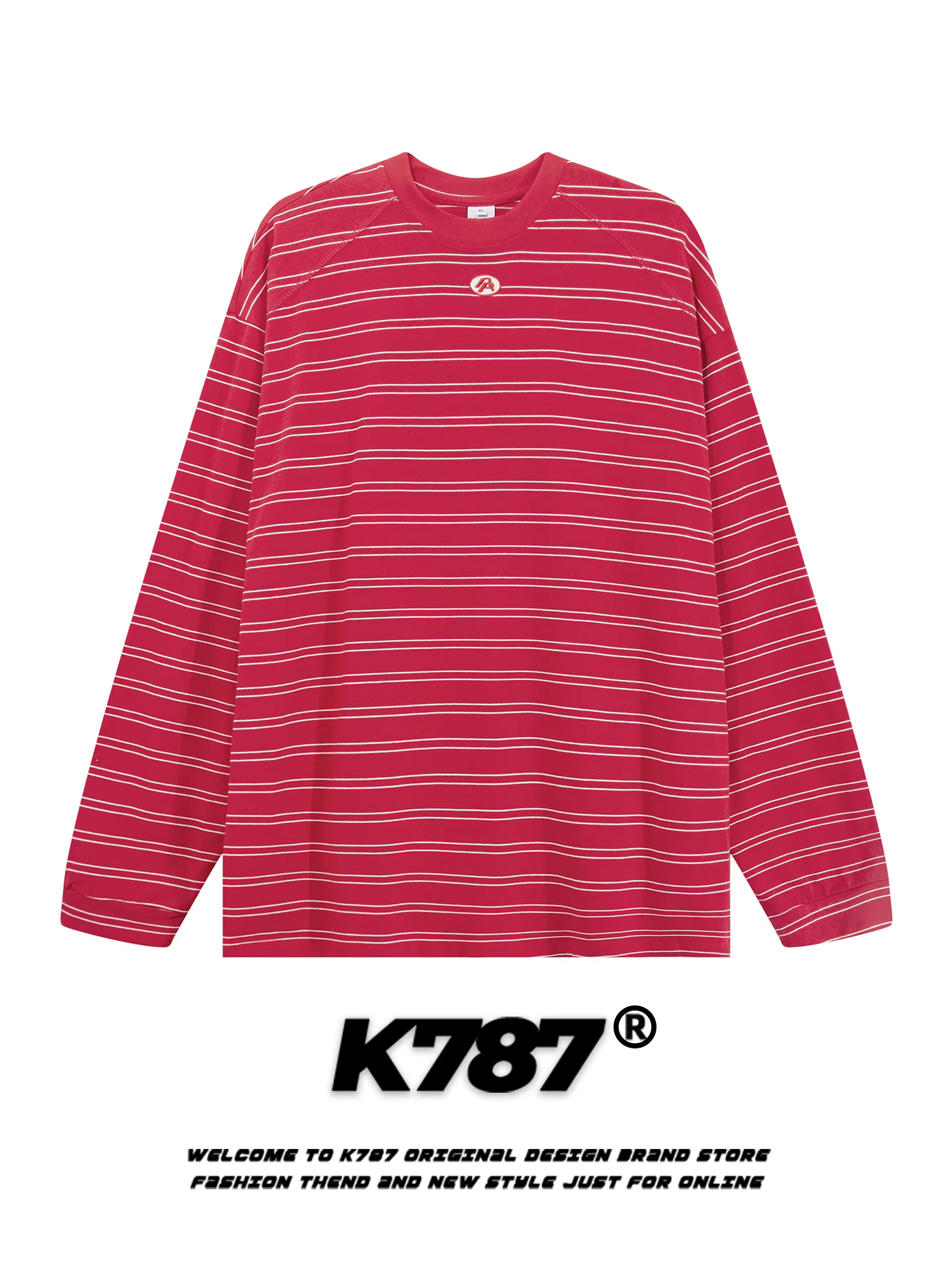 K787 Áo thun cổ tròn dài tay sọc cổ điển kiểu Mỹ dành cho nam và nữ, kiểu dáng rộng rãi, phong cách lười biếng, hợp thời trang