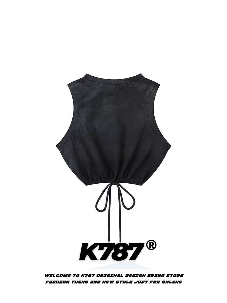 Áo ba lỗ nữ K787 kiểu dáng hot girl, phối màu gradient, thiết kế buộc dây, không tay, phong cách cá tính, màu đỏ hồng, kiểu dáng thời trang.